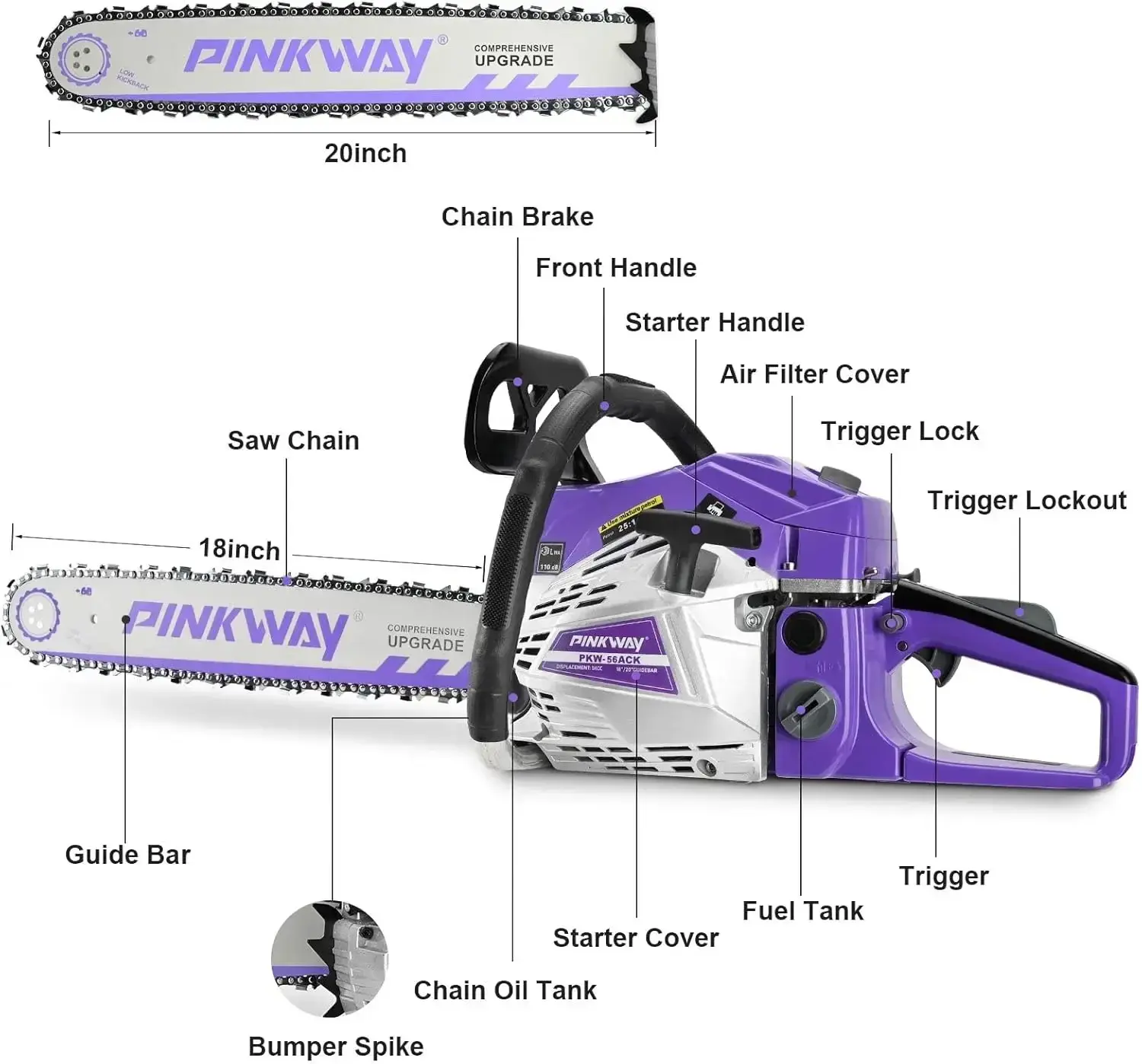 2-cycle 63CC Chainsaw Saw Gas Powered 20" Chain Saws Cordless Petrol Saw Handheld Chainsaw for Cutting Wood Trees Branches