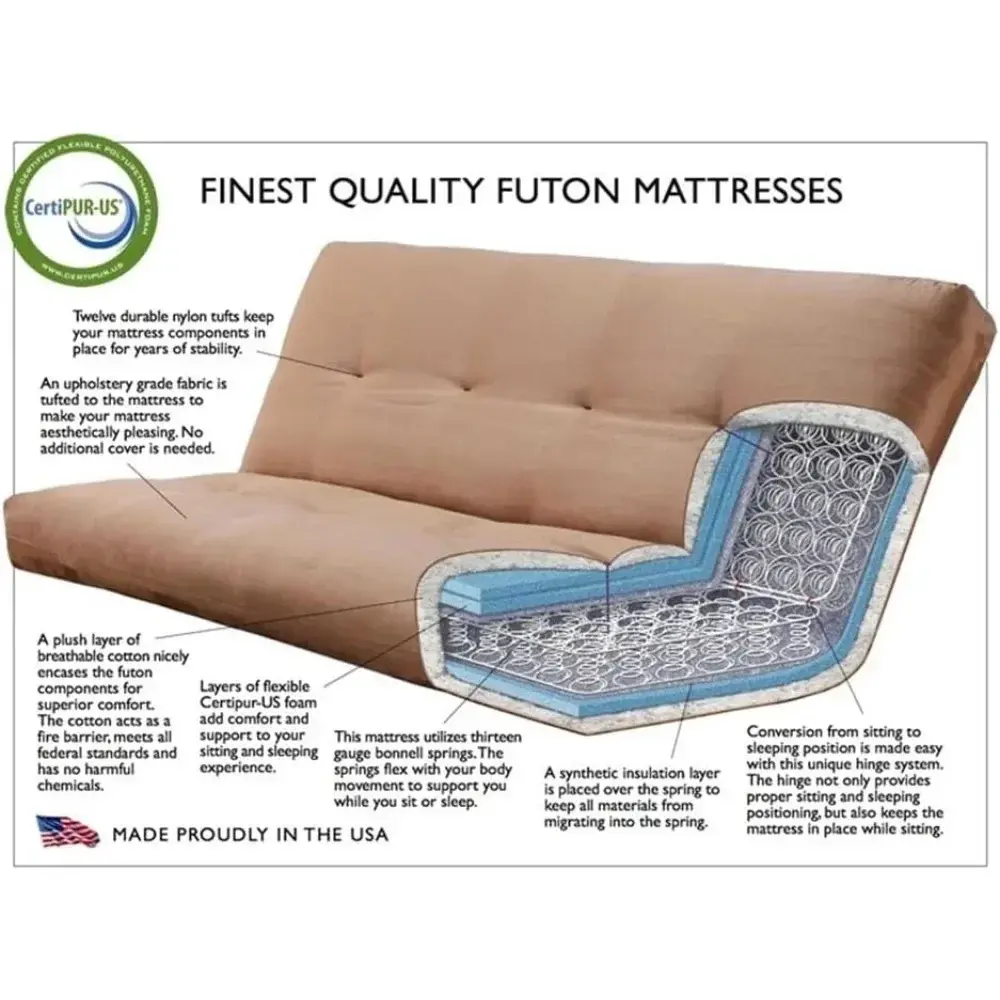 8" Full Size Spring Futon Mattress Replacement, Sleeper Sofa Bed Mattress, Linen Cocoa, Frame Not Included