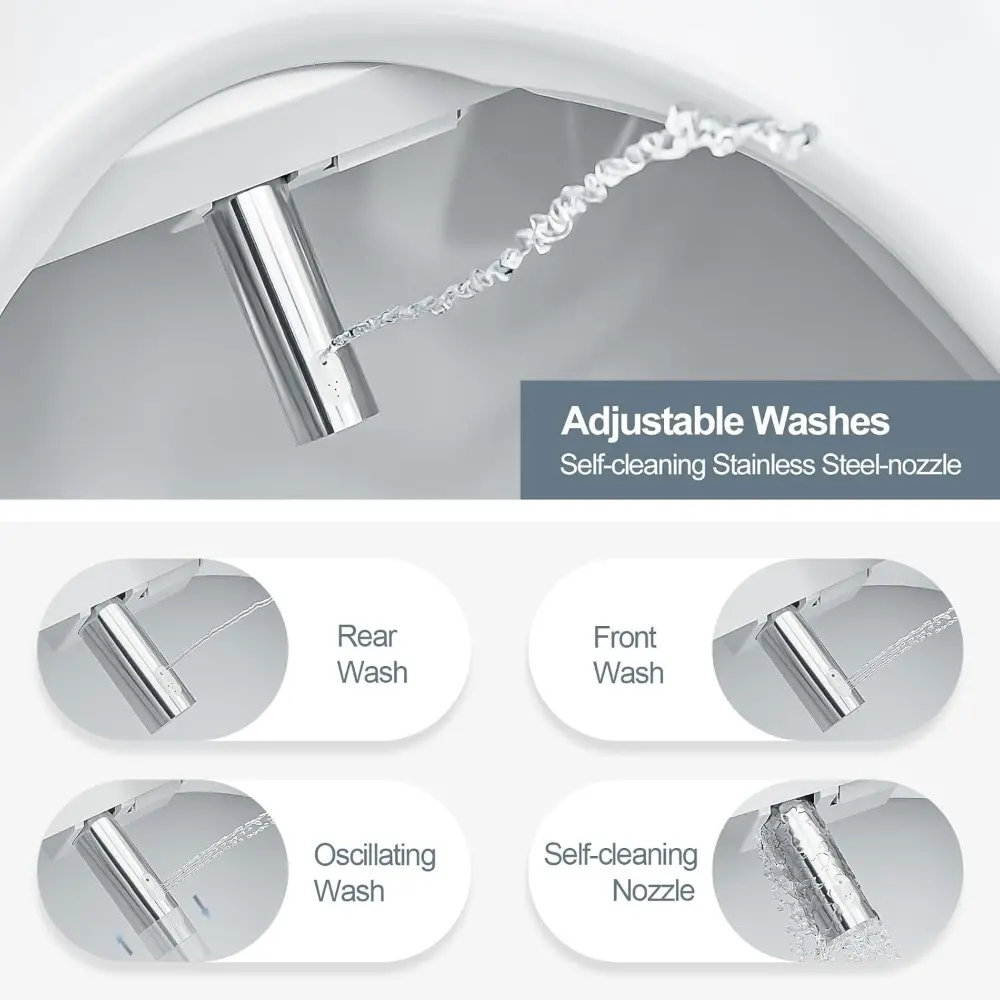ZMA102D Bidet Toilet Seat, Round Smart Unlimited Warm Water, Vortex Wash, Electronic Heated, Warm Air Dryer, Rear and Front Was