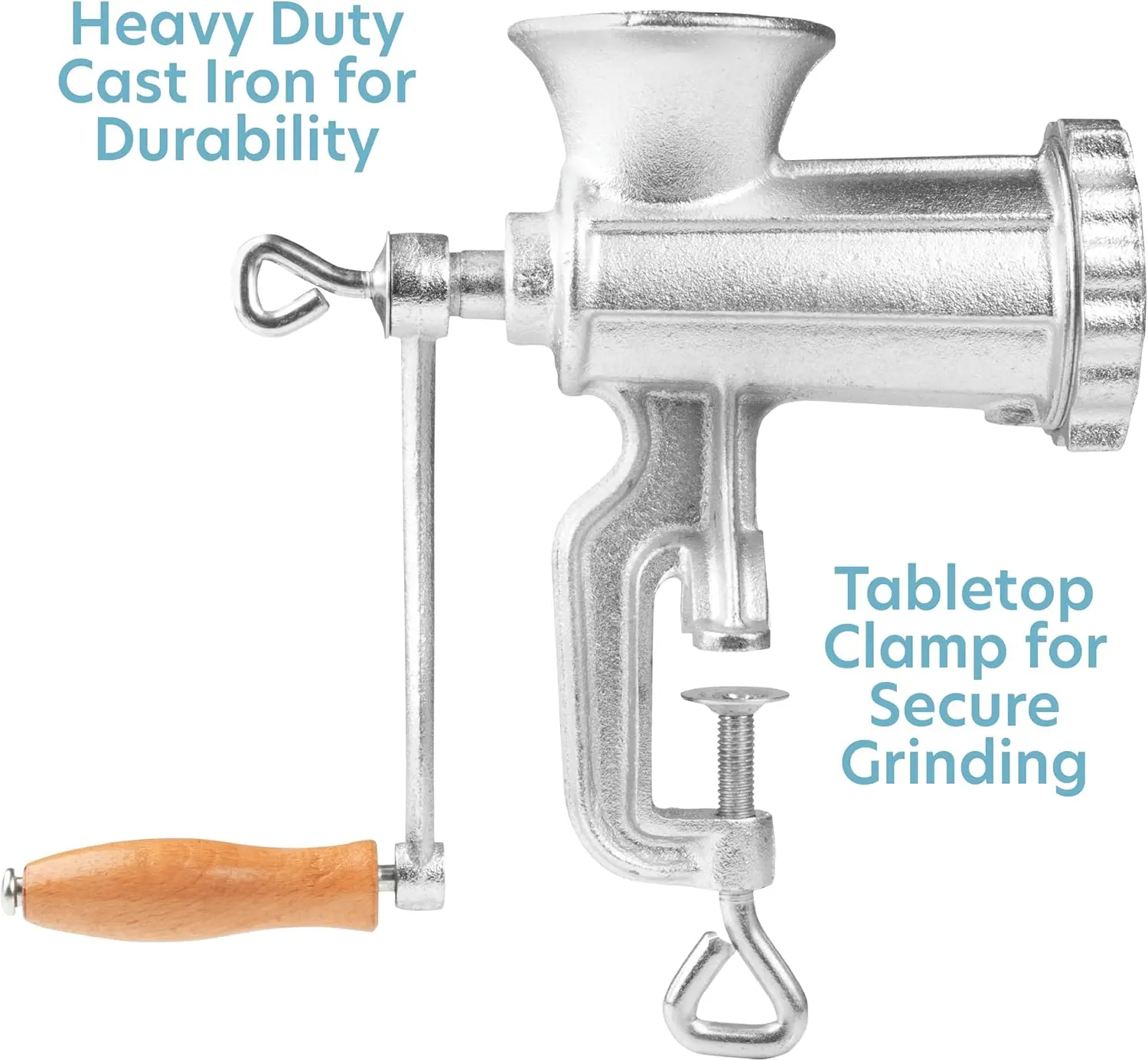 Meat Grinder w Tabletop Clamp & 2 Cutting Disks, Cast Iron Heavy DutySausageMaker & Manual Meat Mincer- Homemade Burger Patties,