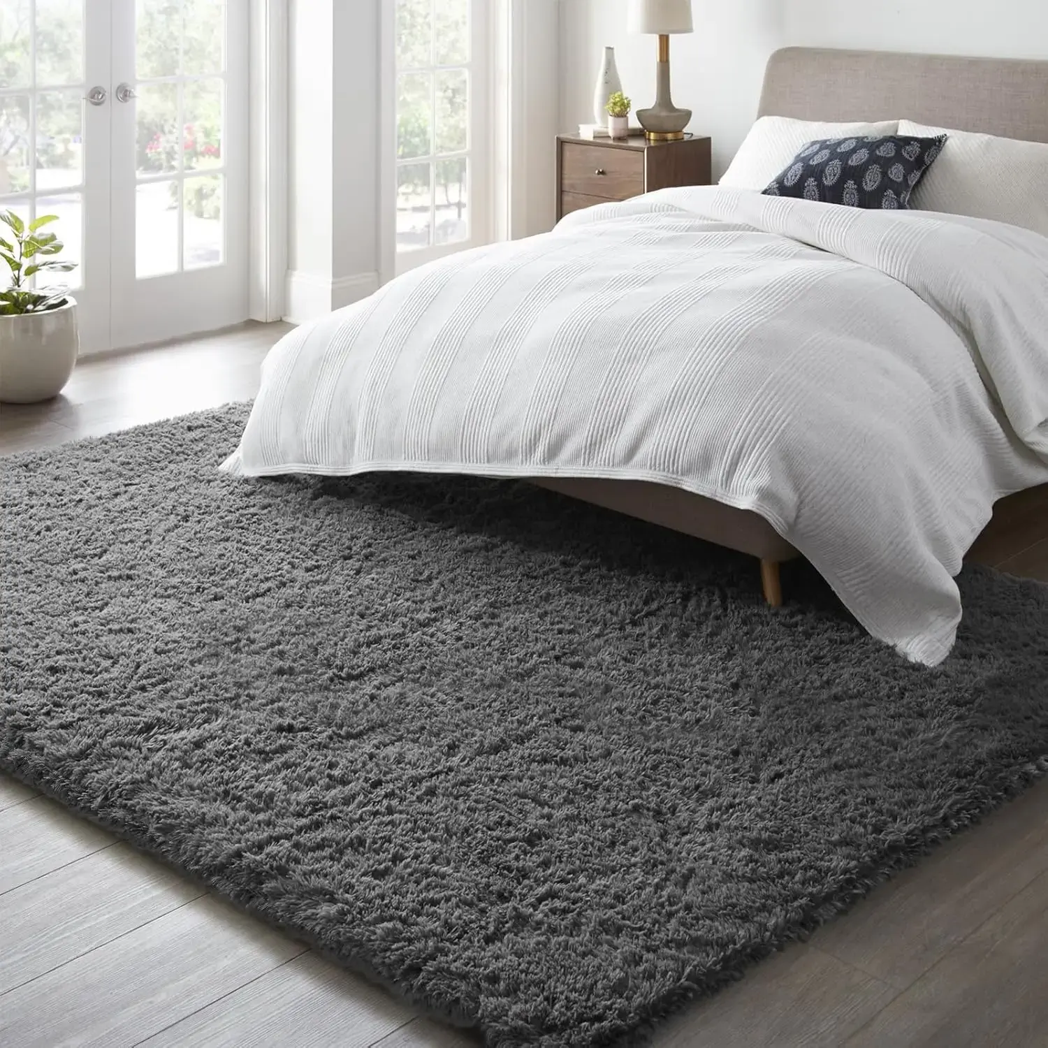 Rugs for Living Room, Grey Fluffy Shag Large Fuzzy Plush Soft Thick Carpet, Floor Indoor Non Slip 6x9 Area Rugs for Bedroom