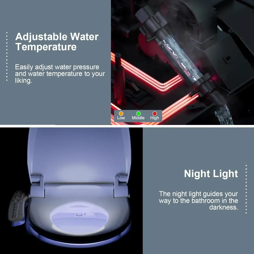 ZMA102D Bidet Toilet Seat, Round Smart Unlimited Warm Water, Vortex Wash, Electronic Heated, Warm Air Dryer, Rear and Front Was