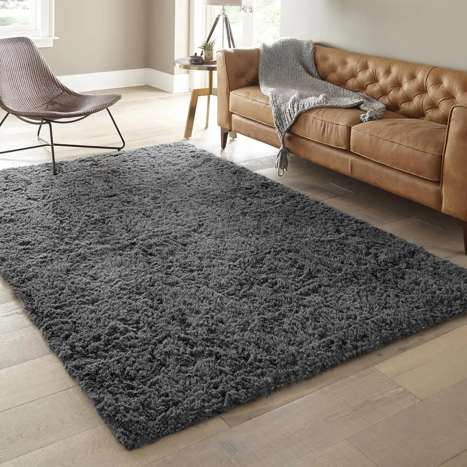 Rugs for Living Room, Grey Fluffy Shag Large Fuzzy Plush Soft Thick Carpet, Floor Indoor Non Slip 6x9 Area Rugs for Bedroom