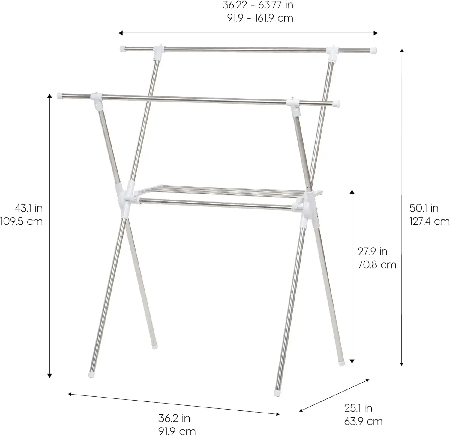 Foldable Drying Rack with Extendable Rods for Large Laundry Loads, Clothes Drying Rack, Freestanding Foldable Laundry Rack,