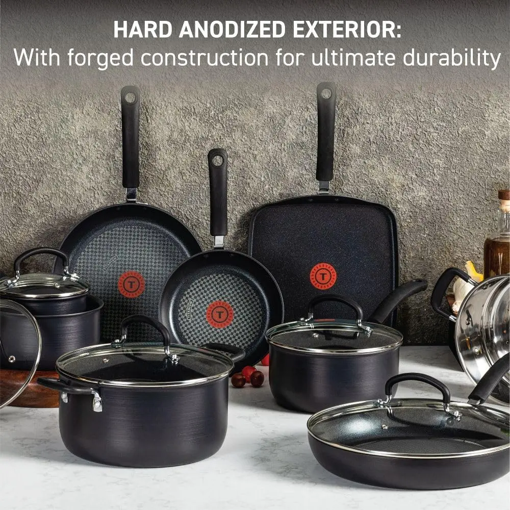 Ultimate Hard Anodized Nonstick Cookware Set 14 Piece, Oven Broiler Safe 400F, Lid Safe 350F Dishwasher Safe, Black
