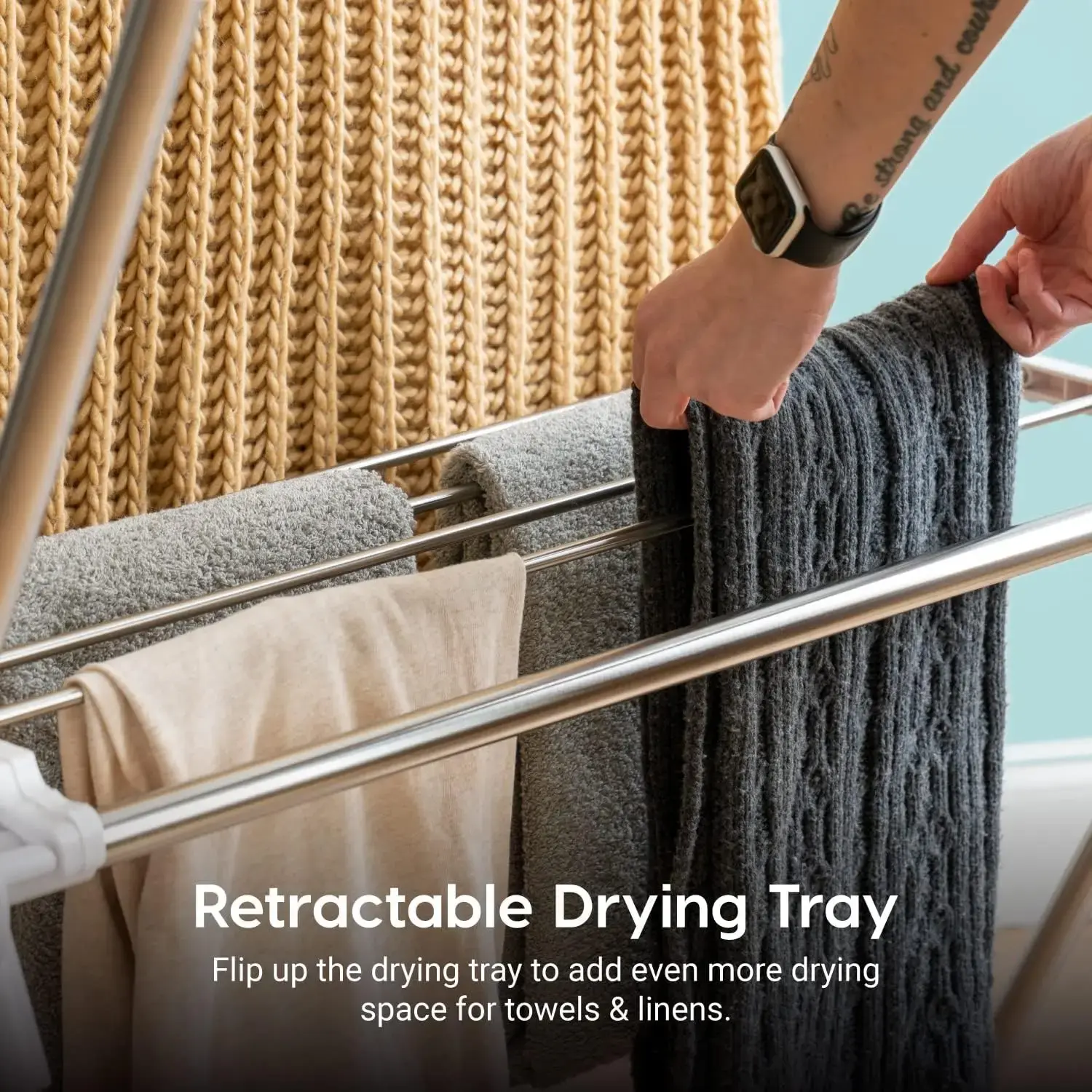 Foldable Drying Rack with Extendable Rods for Large Laundry Loads, Clothes Drying Rack, Freestanding Foldable Laundry Rack,