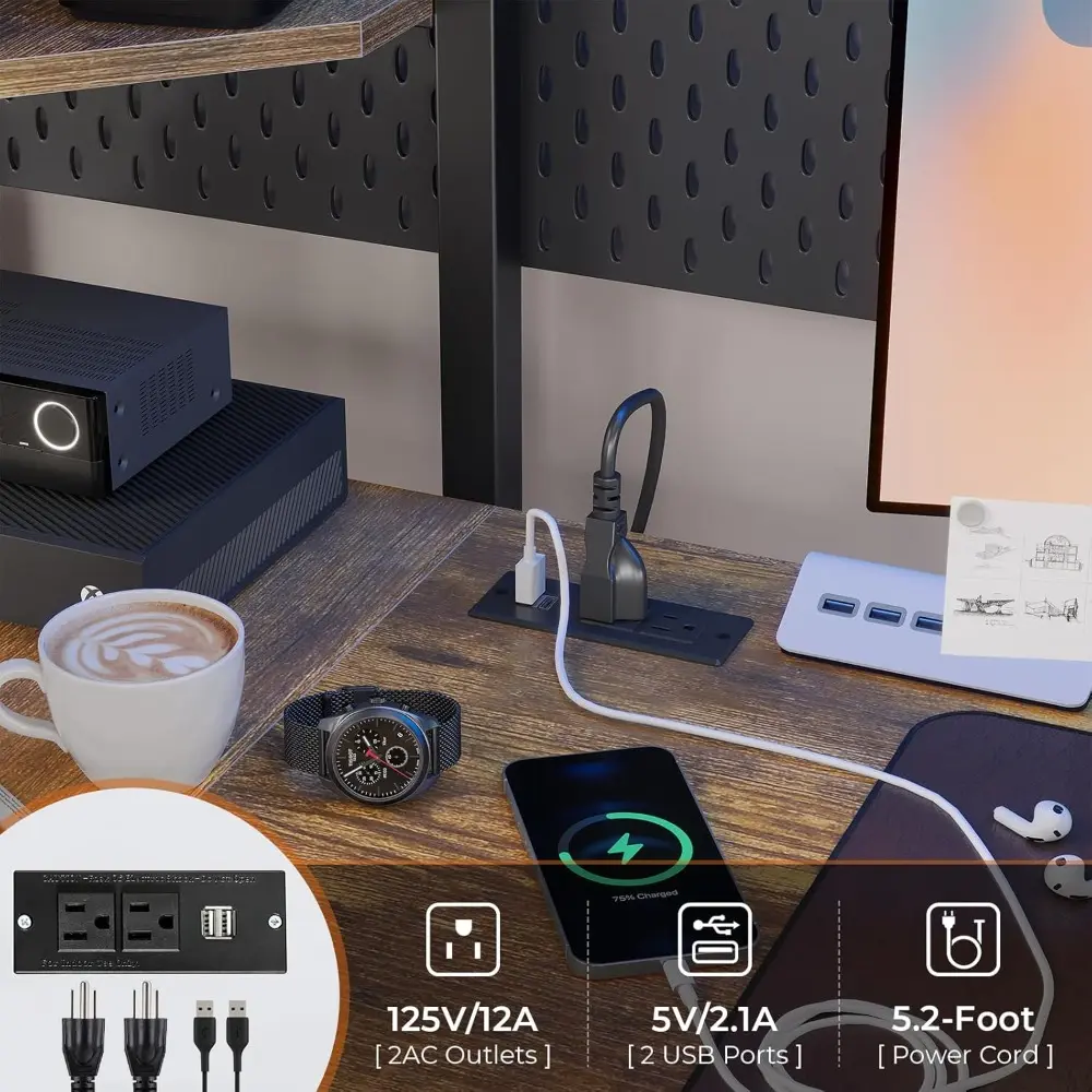 DICTAC Twin Size Loft Bed with U Shaped Desk and Led Lights Twin LED Loft Metal Bed Frame with Charging Station and Storage Shel