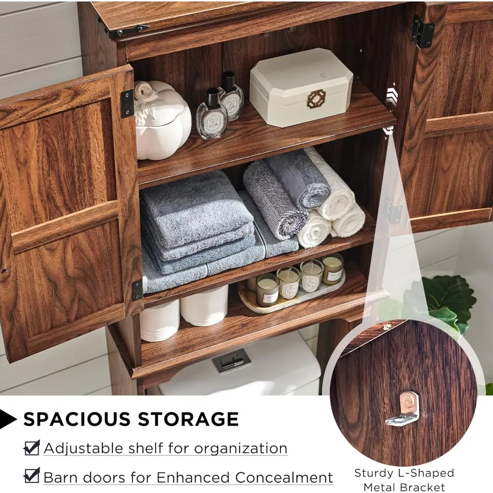 Over The Toilet Storage Cabinet, Farmhouse Bathroom Cabinet with Adjustable Shelf & Barn Door, 67" Tall Over The Toilet Shelf, B