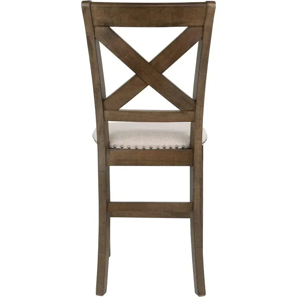 Moriville Rustic Farmhouse 24.5" Upholstered Barstool, 2 Count, Beige & Brown