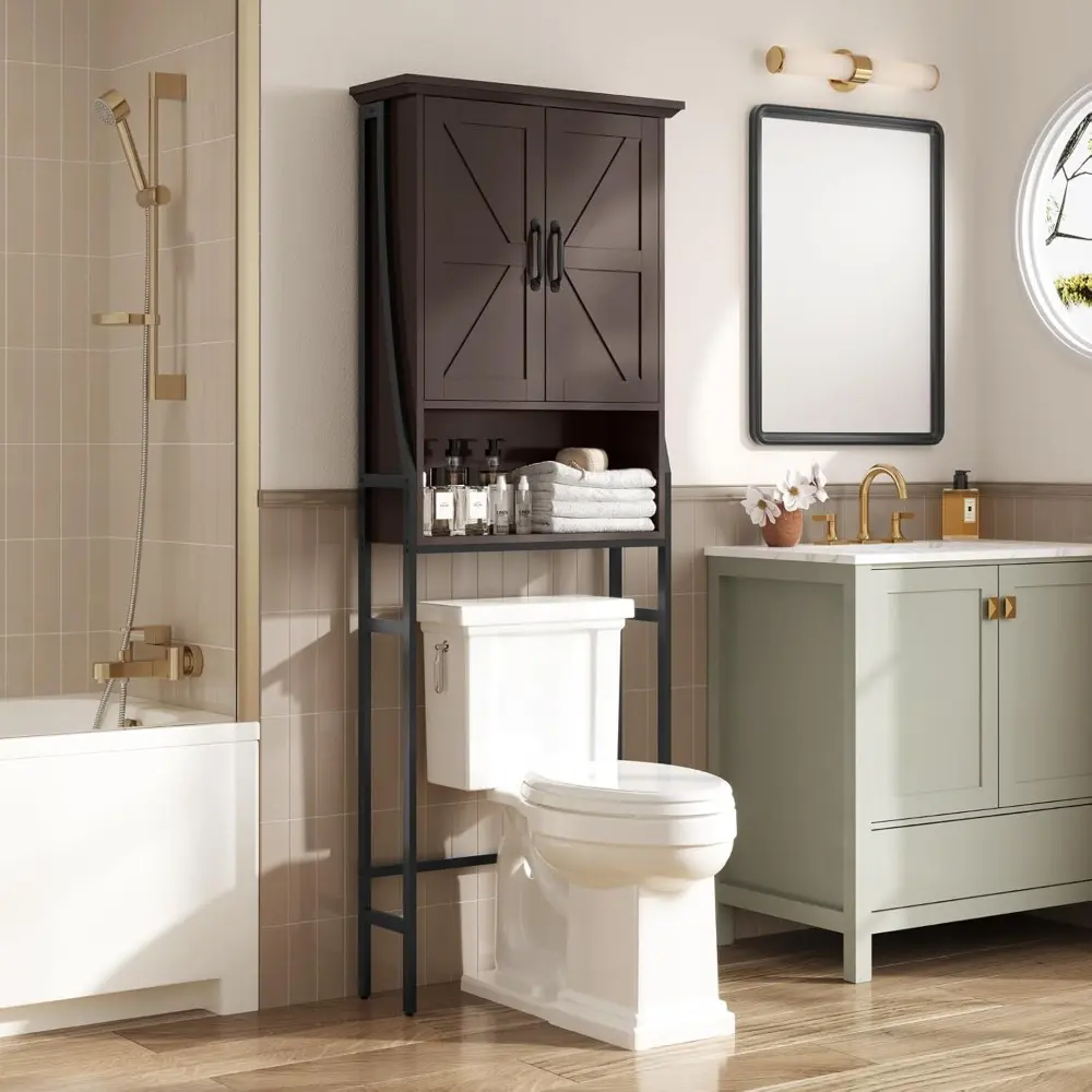 Over The Toilet Rack for Bathroom, Over The Toilet Storage Cabinet, Over Toilet Bathroom Organizer with Double Barn Doors Space
