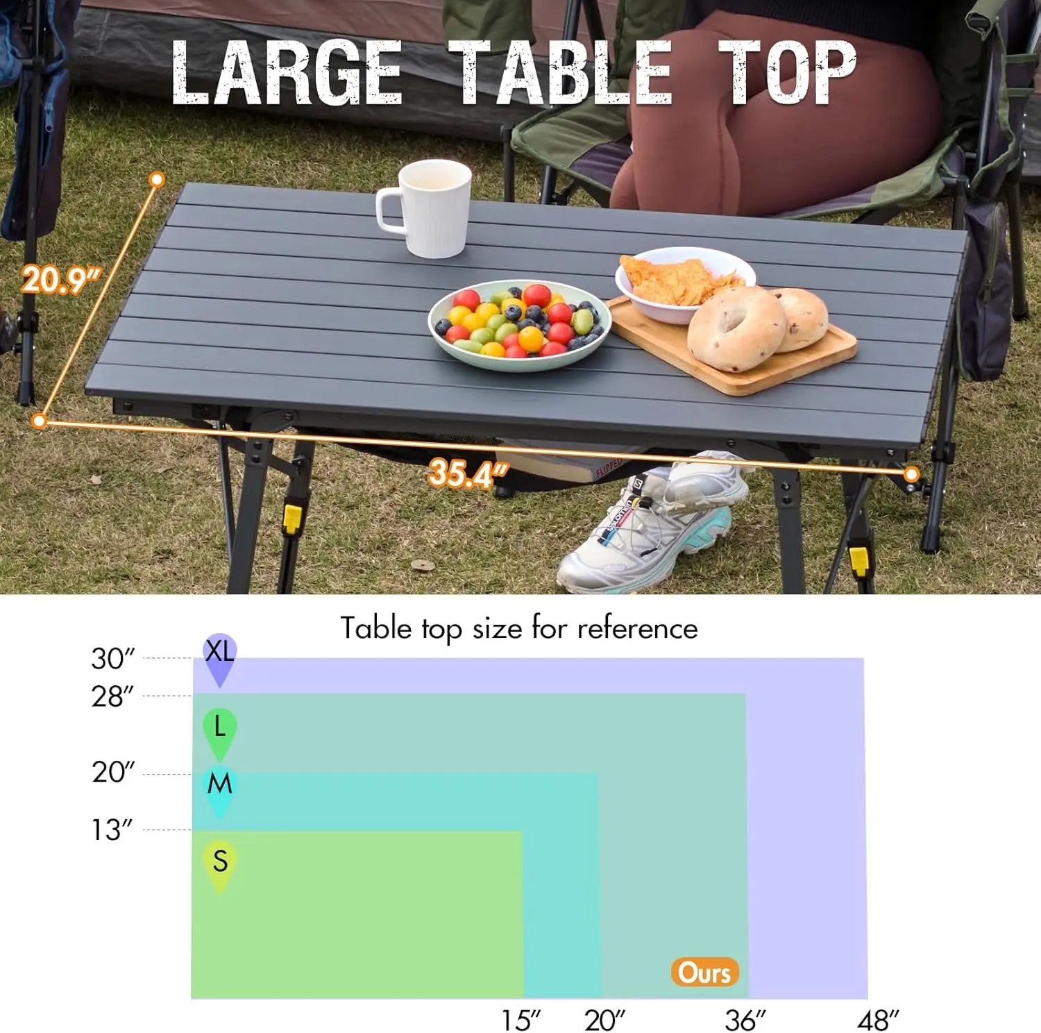 Outdoor Folding Portable Picnic Camping Table with Adjustable Height Aluminum Roll Up Table Top Mesh Layer, Dark Gray