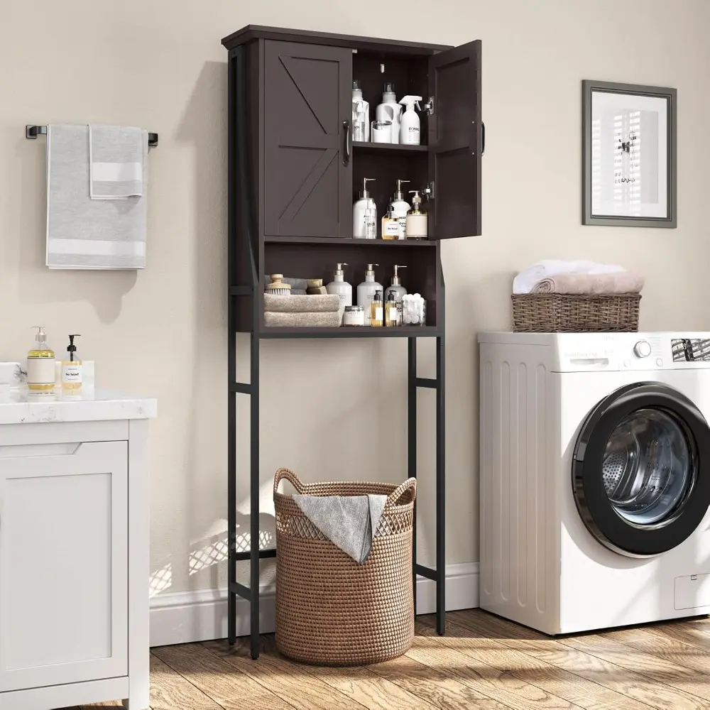 Over The Toilet Rack for Bathroom, Over The Toilet Storage Cabinet, Over Toilet Bathroom Organizer with Double Barn Doors Space