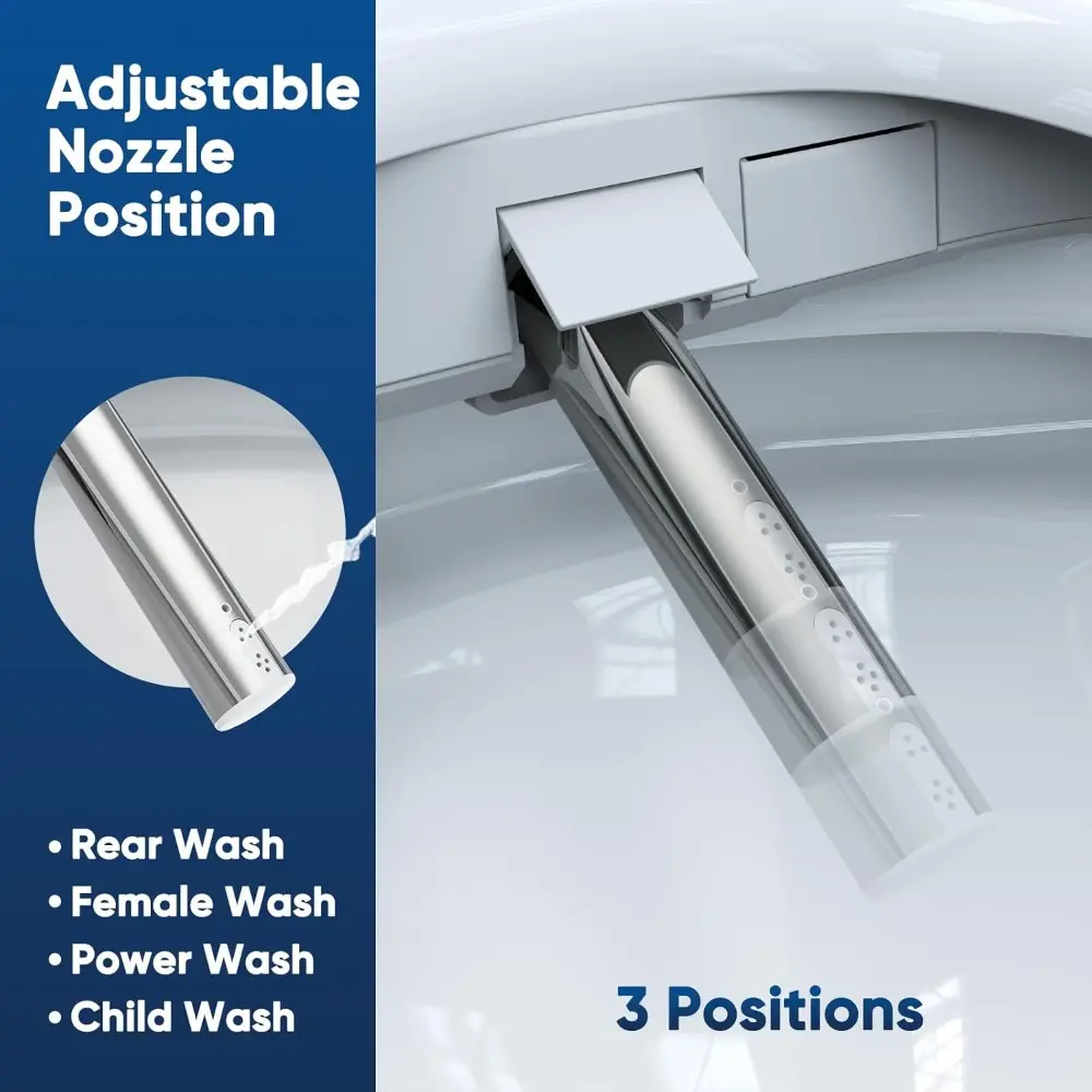 Bidet Toilet Seat Elongated Smart Heated Toilet Seat with Warm Water & Dryer, Feminine & Child Wash, Self-Clean Stainless Steel