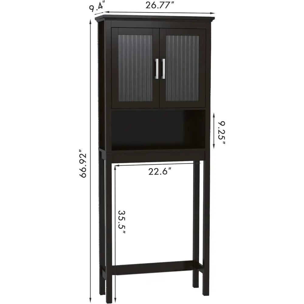 Over The Toilet Storage Cabinet with Moru Tempered Glass Doors, Bathroom Organizer Above Toilet Storage Cabinet, Espresso
