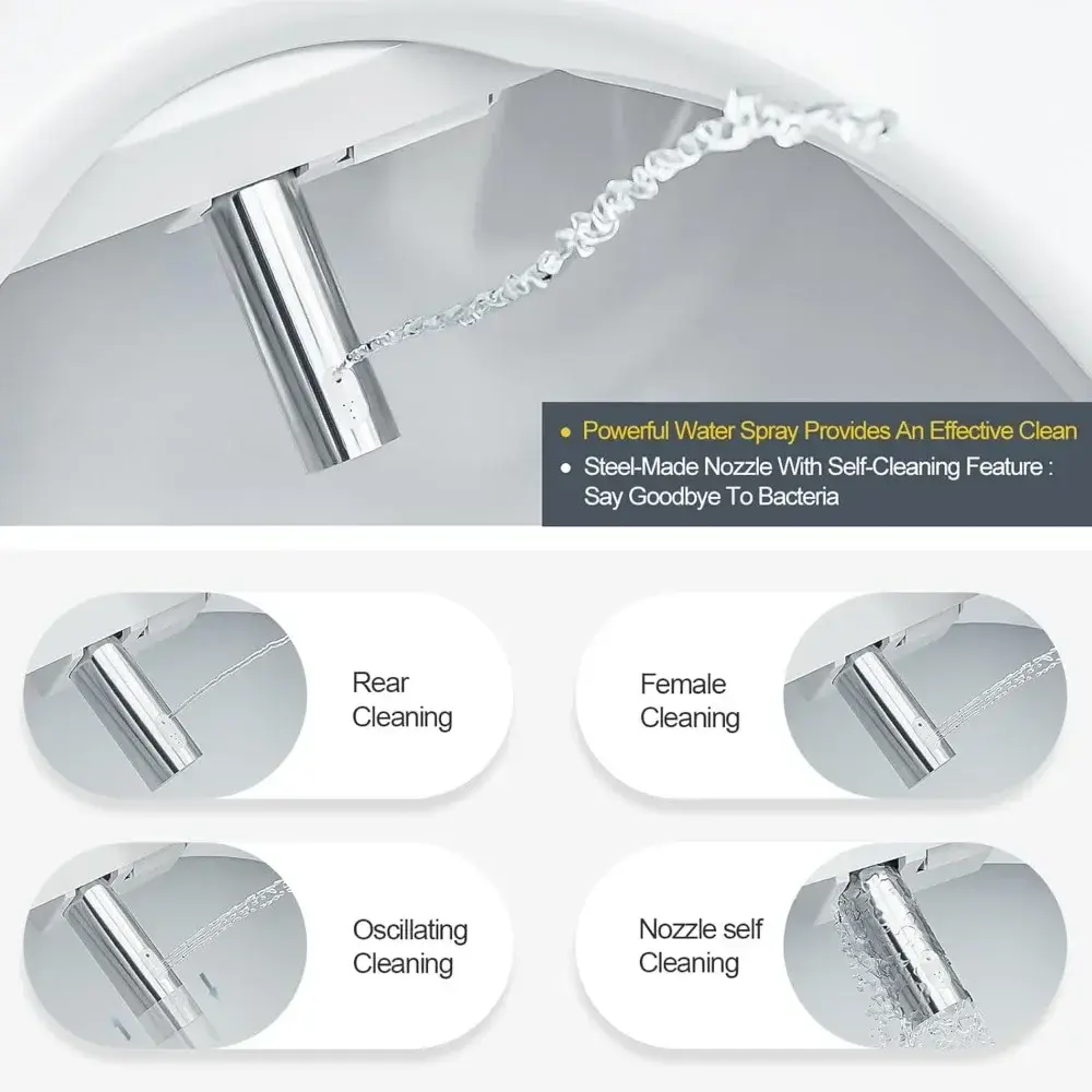 Bidet Toilet Seat, Electric Smart Heated Seat with Slow Closes, Vortex Wash, Warm Dryer, Rear and Front Wash, Warm Water, Remot