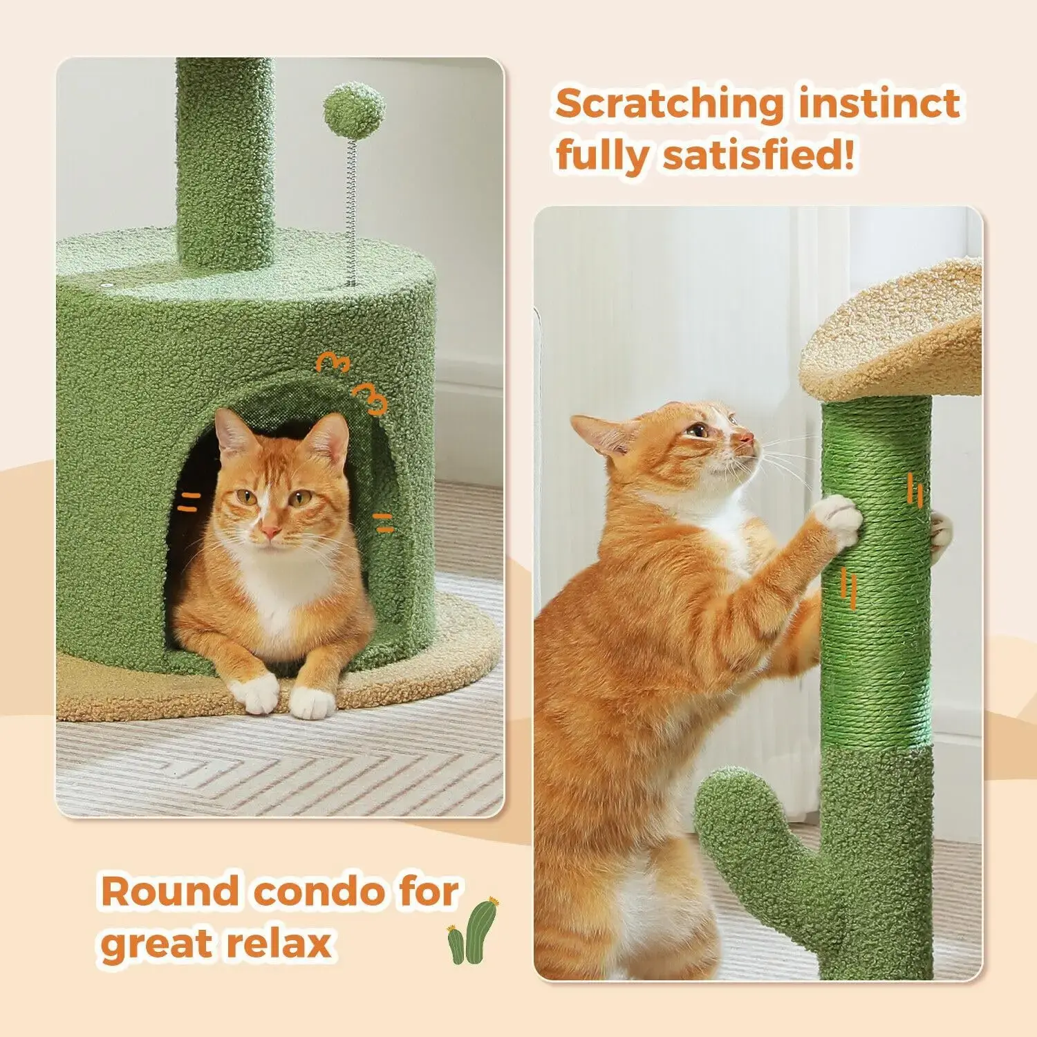Cactus Cat Tree Small Cat Tower 32” Cat Scratching Post with Curved Perch,