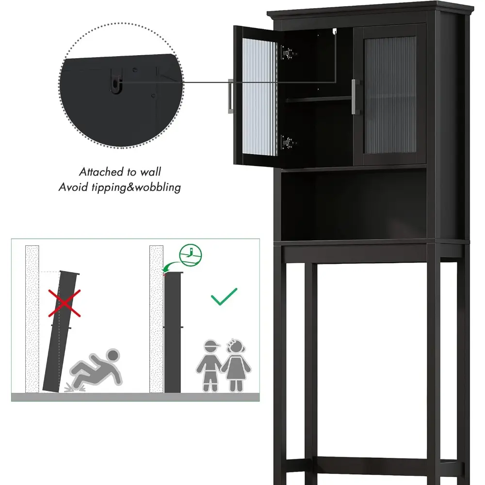 Over The Toilet Storage Cabinet with Moru Tempered Glass Doors, Bathroom Organizer Above Toilet Storage Cabinet, Espresso