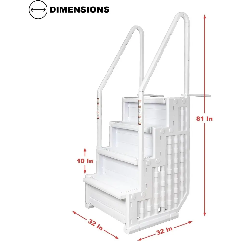 Premium Pool Step Ladder for Above Ground Pools - Deck Mounted Ladder w/Double Handrails - for 48’’ to 54’’ in. Above Ground Po