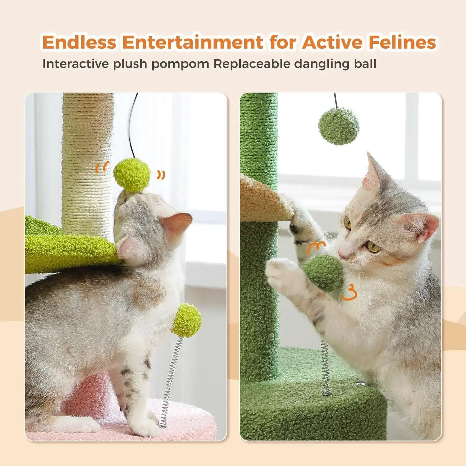 Cactus Cat Tree Small Cat Tower 32” Cat Scratching Post with Curved Perch,