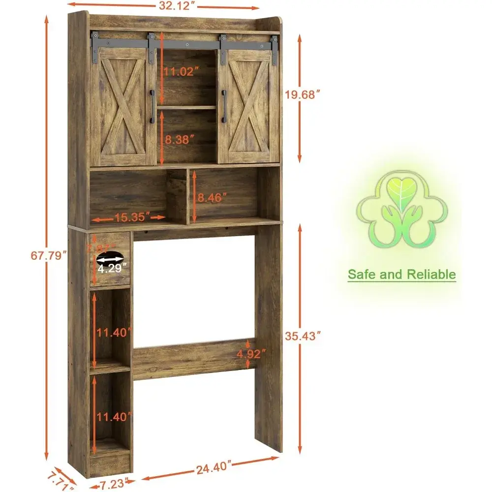 Over The Toilet Storage Cabinet, Farmhouse Storage Cabinet Over Toilet with Sliding Doors & Toilet Paper Holder Stand，Home Space