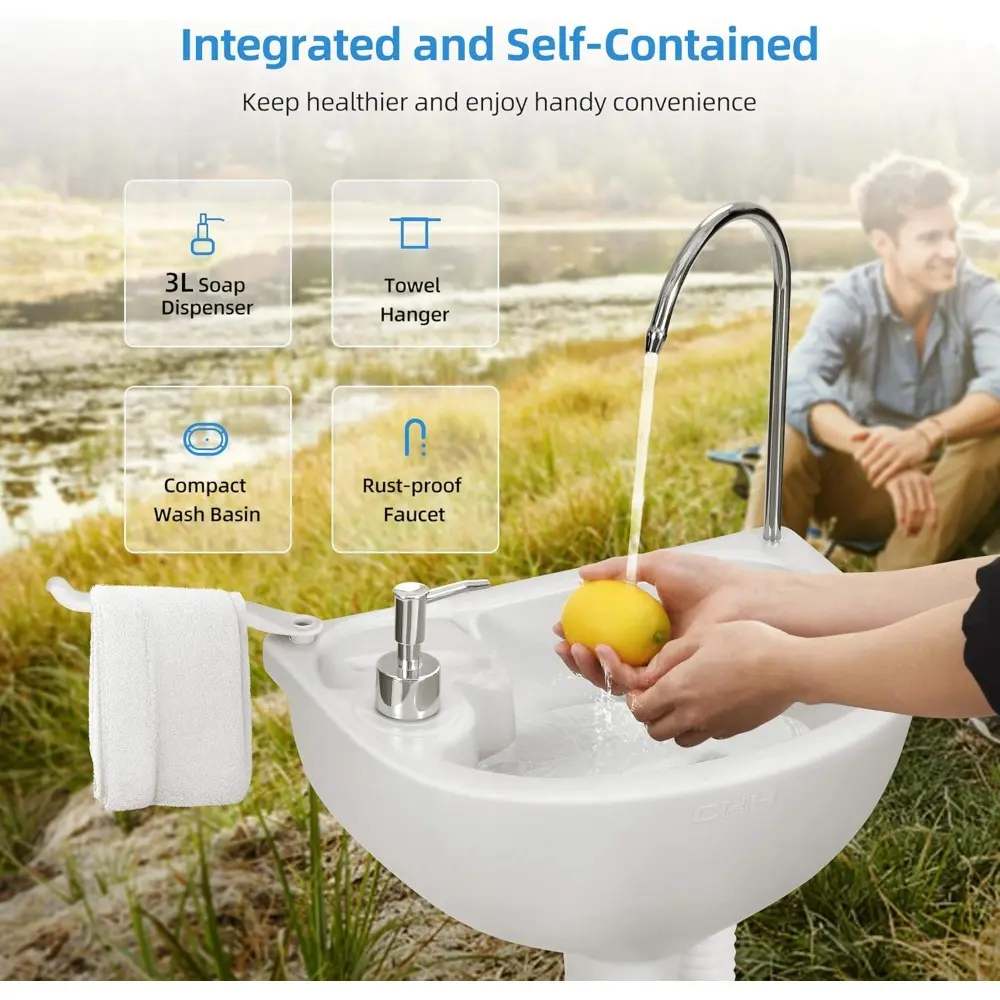 Portable Sink and Toilet, 17 L Hand Washing Station & 5.3 Gallon Flush Potty,for Outdoor,Camping, RV, Boat, Camper, Travel,Grey