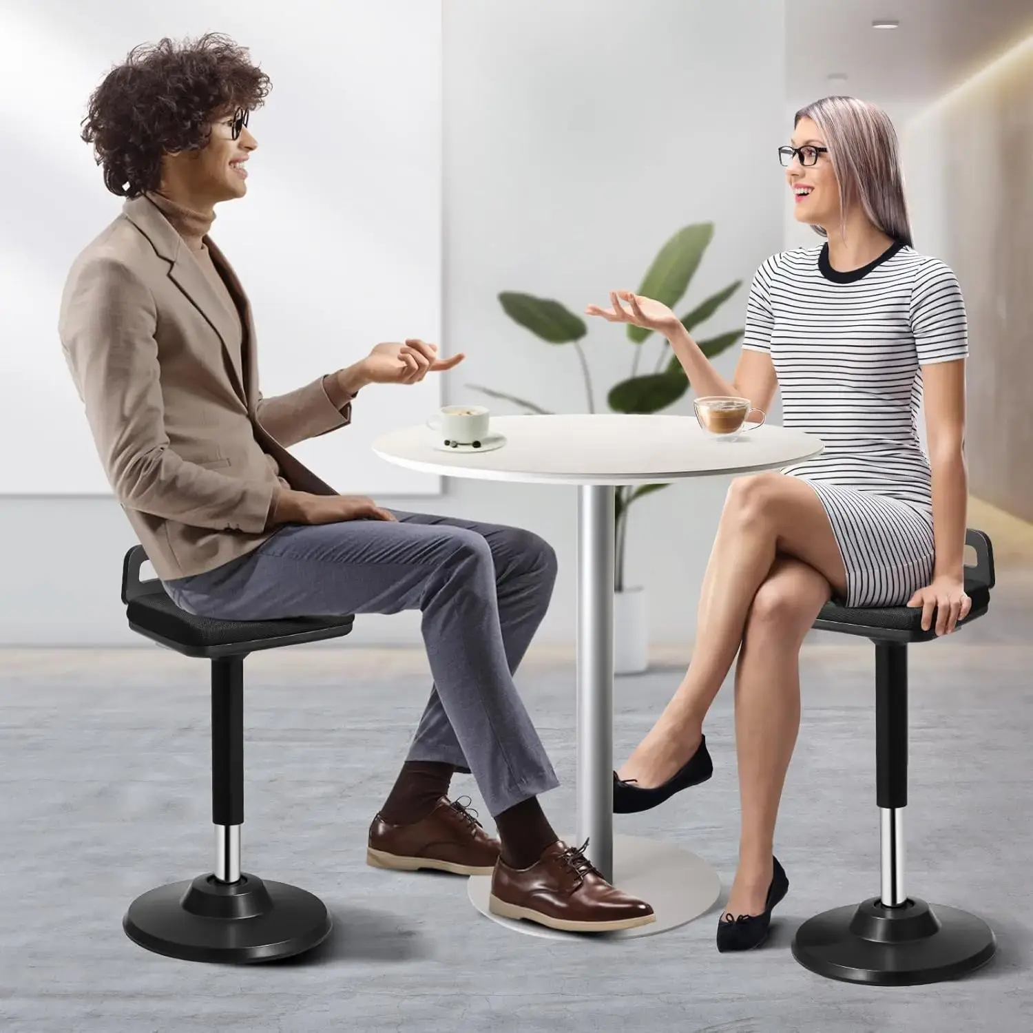 Active Chair with Handle, Height-Adjustable (24.6-34.4") Wobble Chair Made of Elastic Fabric & 45 mm Foam