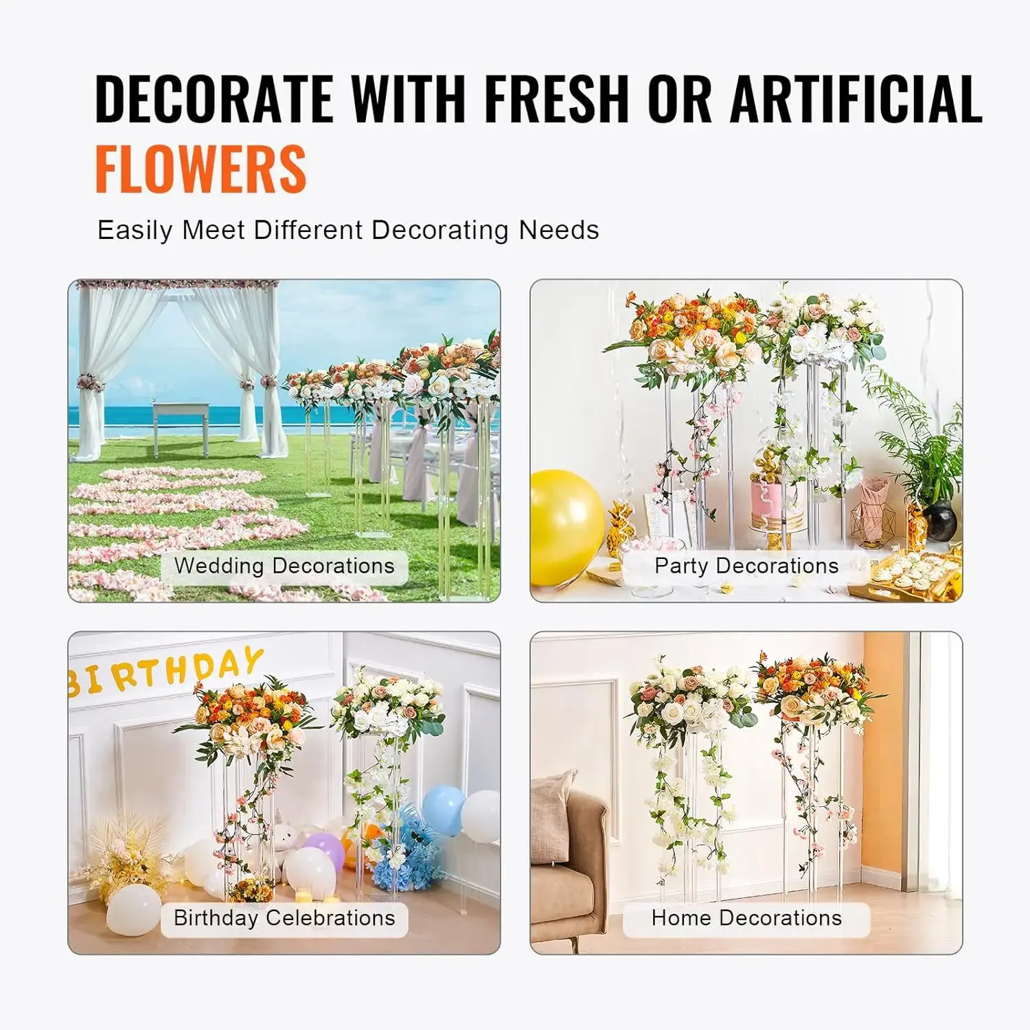 2PCS 31.5inch High Wedding Flower Stand, with Acrylic Laminate,Acrylic Vase Column Geometric Centerpiece Stands