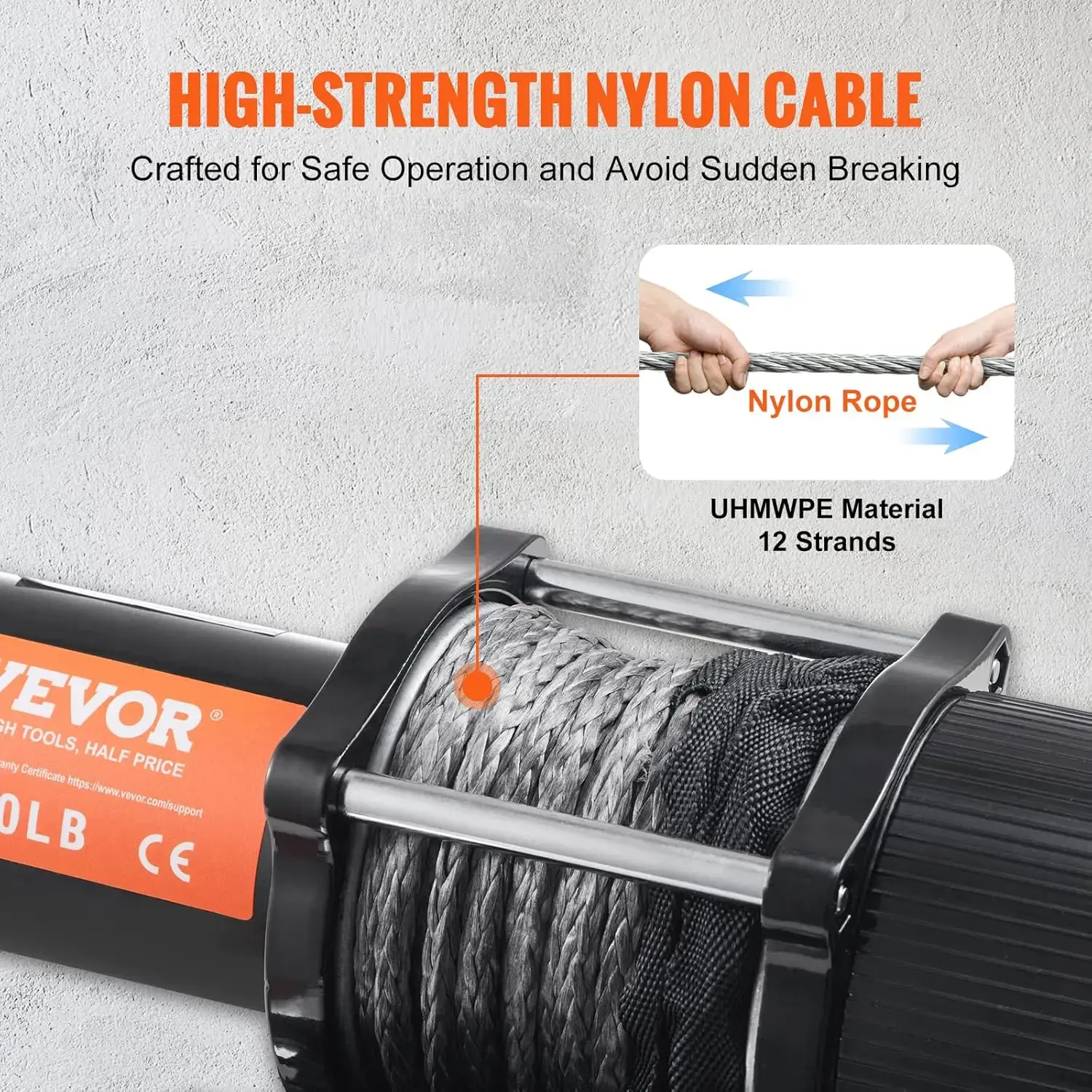 Electric Winch, 12V 4500 lb Load Capacity Nylon Rope Winch, IP55 1/4” x 39ft ATV UTV Winch