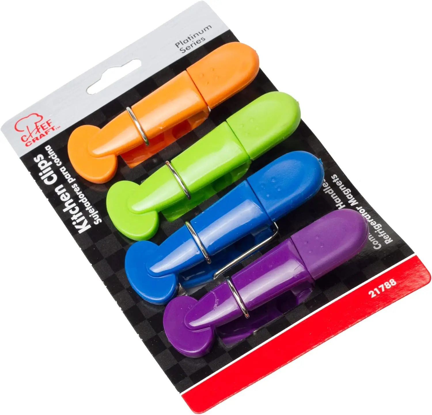 Select Plastic Magnetic Memo Clip, 7 inch 4 Piece Set, Purple/Orange/Green/Blue