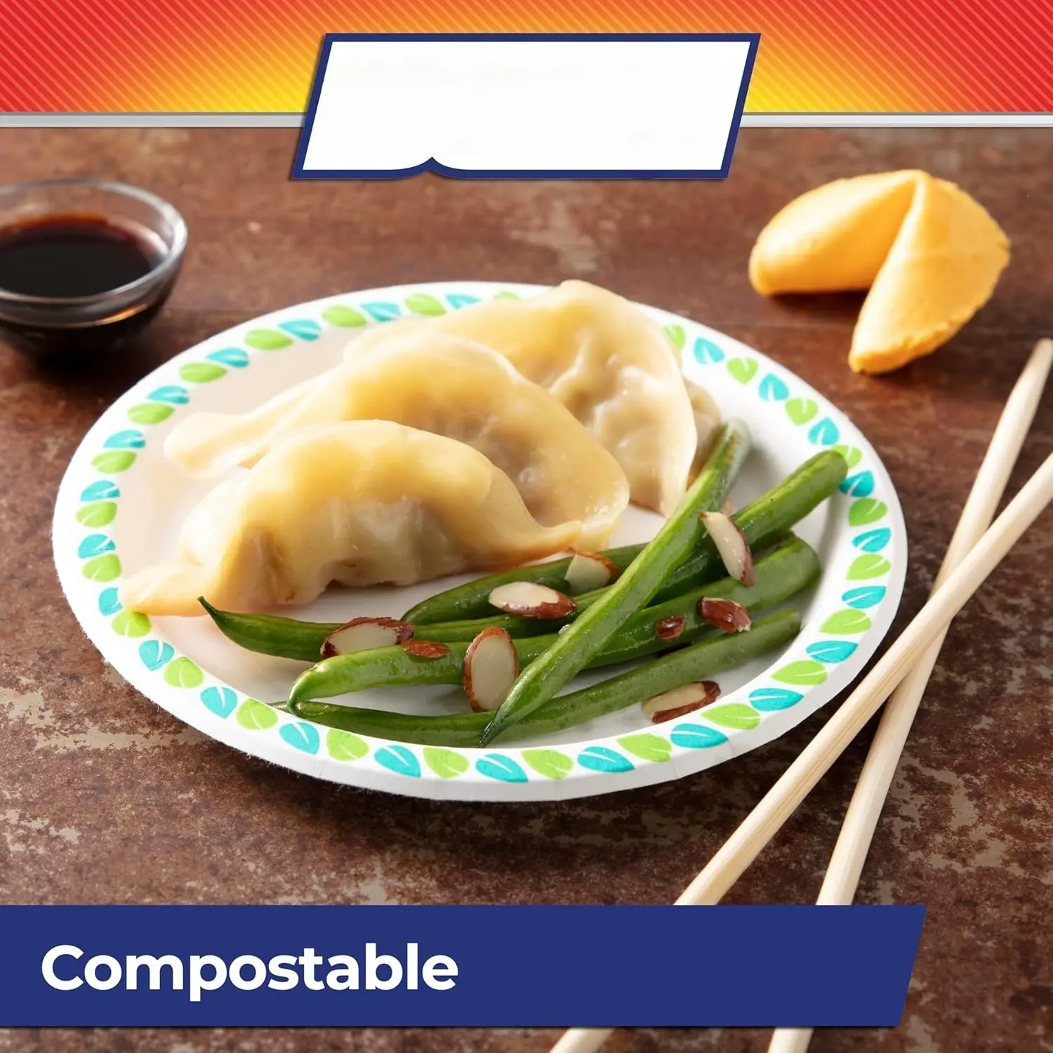 Compostable Printed Small Paper Plates for Desserts and Appetizers, Soak Resistant and Microwave Safe, 6 Inch, 40 Count