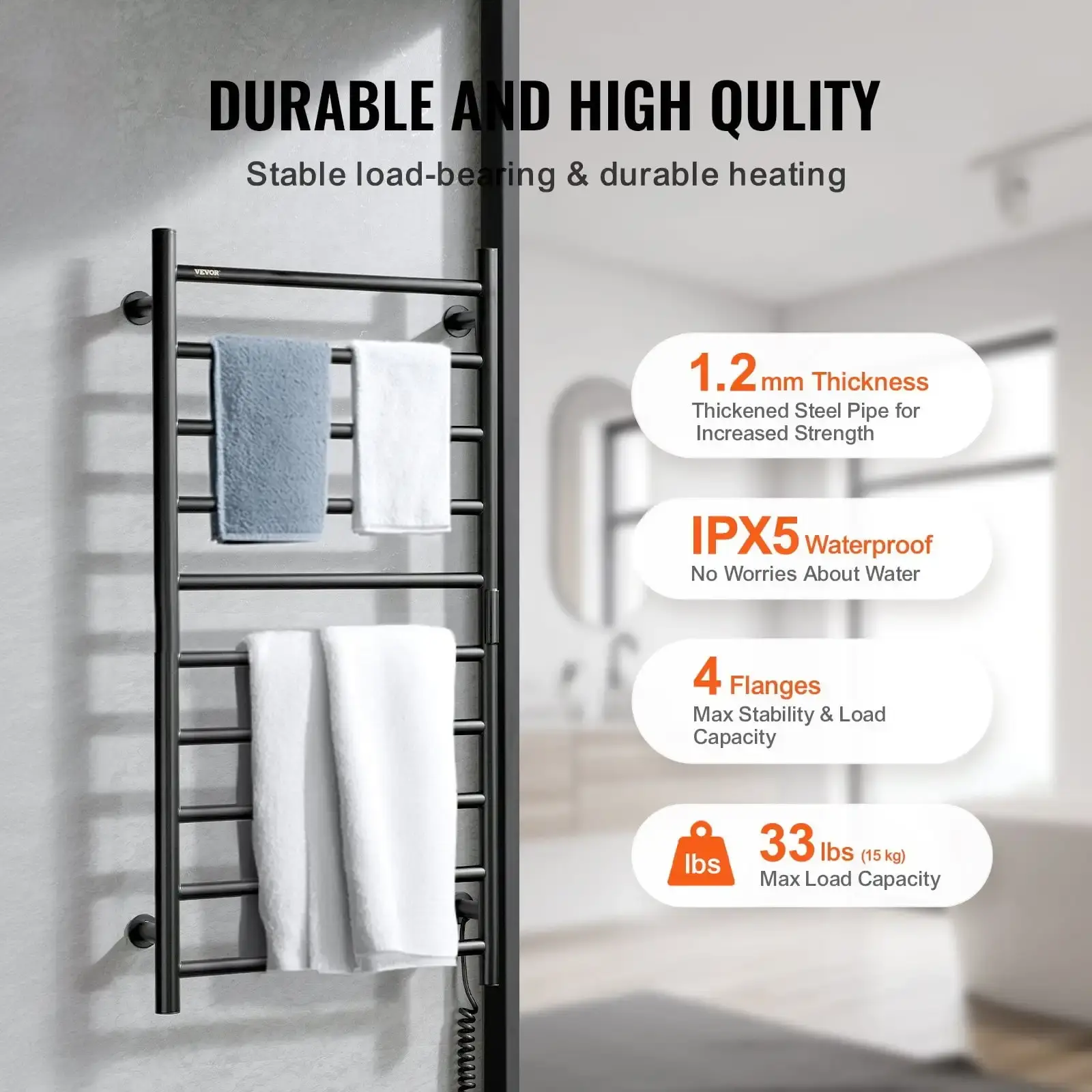 10-Bar Towel Warmer Rack Wall Mounted Heated Towel Rack for Bathroom