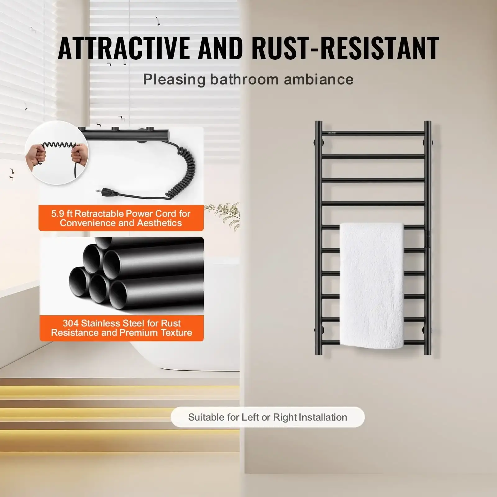 10-Bar Towel Warmer Rack Wall Mounted Heated Towel Rack for Bathroom