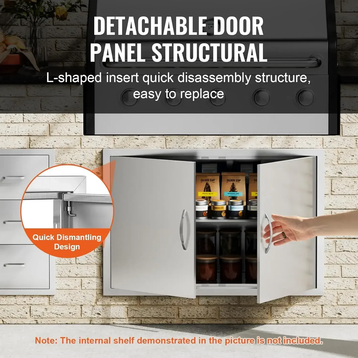 BBQ Access Door, 36W x 24H Inch Double Outdoor Kitchen Door, Stainless Steel Flush Mount Door, Wall Vertical Door with Handles