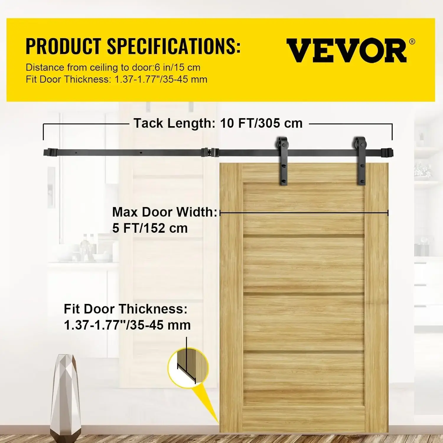 Sliding Barn Door Hardware Kit, 10FT Barn Door Kit, 330LBS Load-Bearing Double Barn Door Hardware Kit