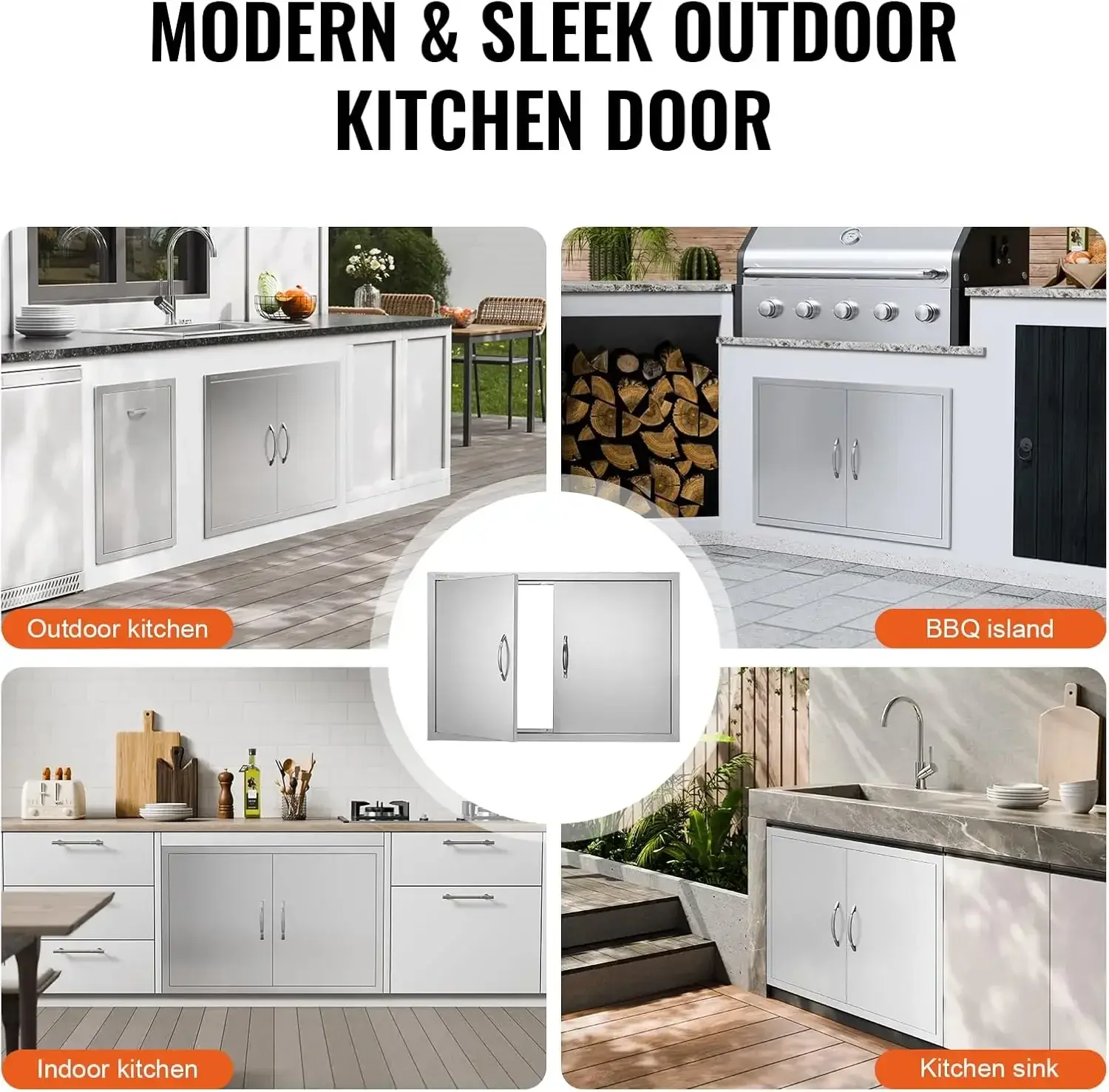 BBQ Access Door, 36W x 24H Inch Double Outdoor Kitchen Door, Stainless Steel Flush Mount Door, Wall Vertical Door with Handles