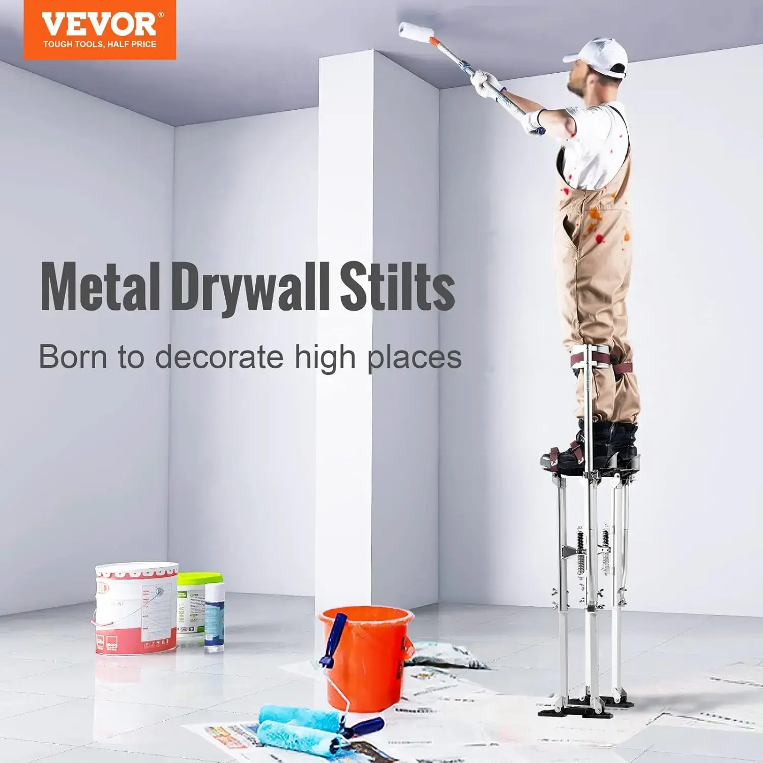 Drywall Stilts, 36''-50'' Adjustable Aluminum Tool Stilts with Protective Knee Pads, Durable and Non-Slip Work Stilts