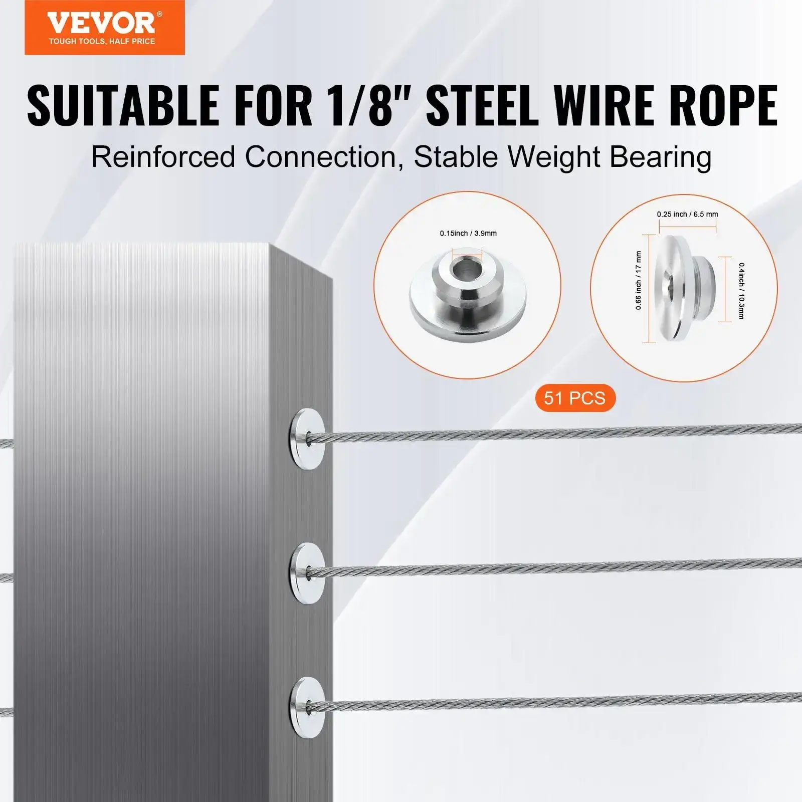 51Pack Cable Railing Kit 1/8" Wheel Protector Sleeves, Bundle with Black Invisible 1/8" Swage Tensioner and Terminal