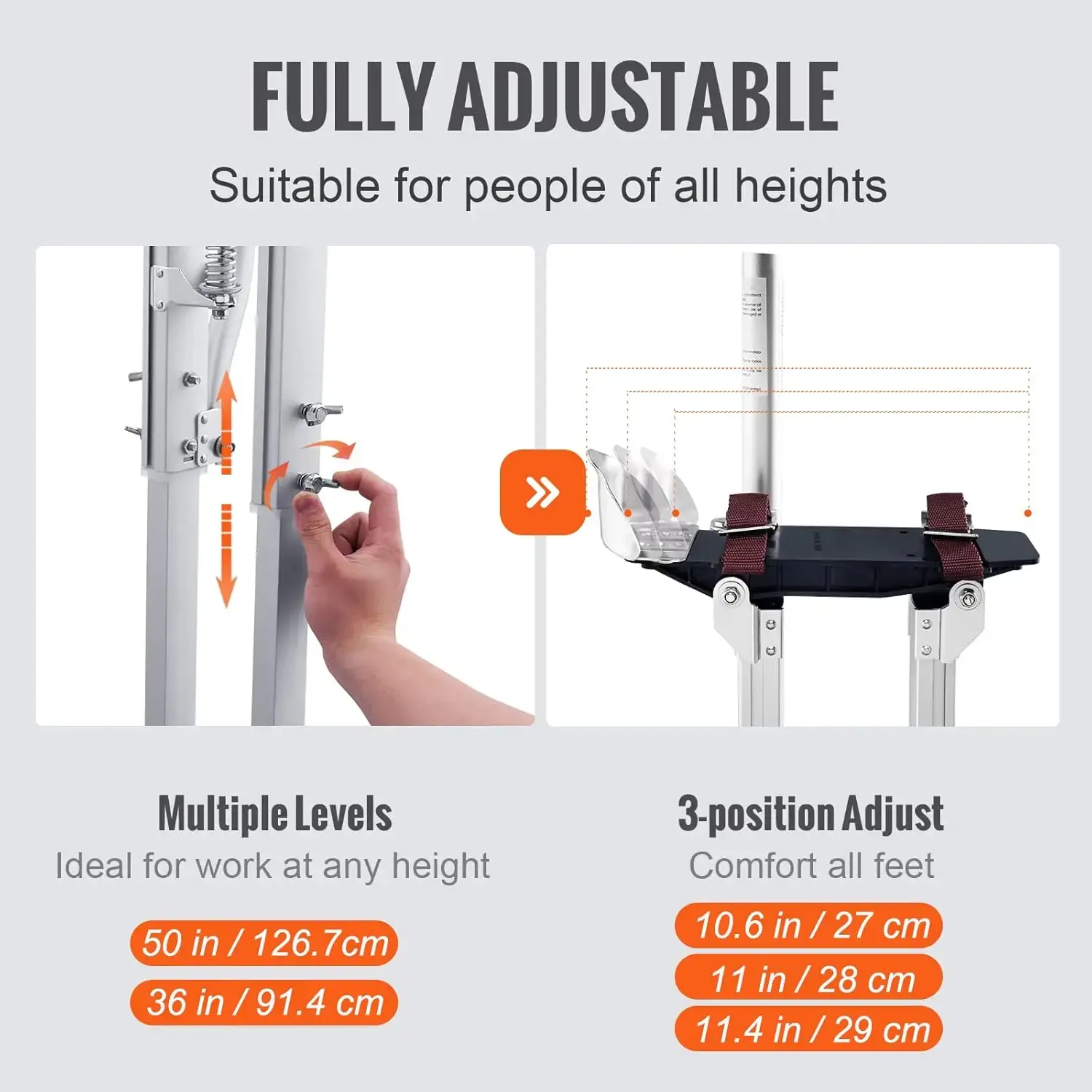 Drywall Stilts, 36''-50'' Adjustable Aluminum Tool Stilts with Protective Knee Pads, Durable and Non-Slip Work Stilts