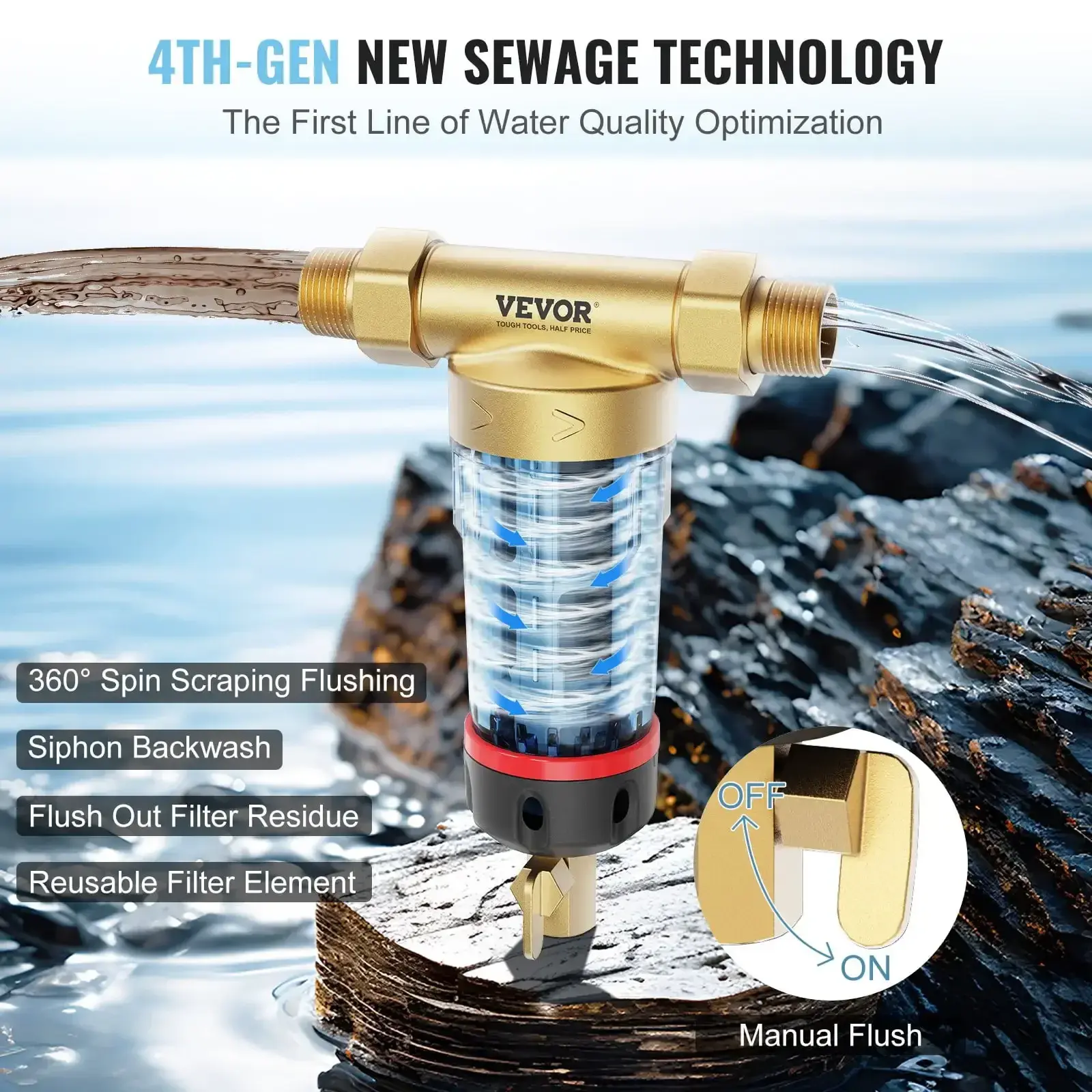 Spin Down Filter, 40 Micron Whole House Sediment Filter for Well Water