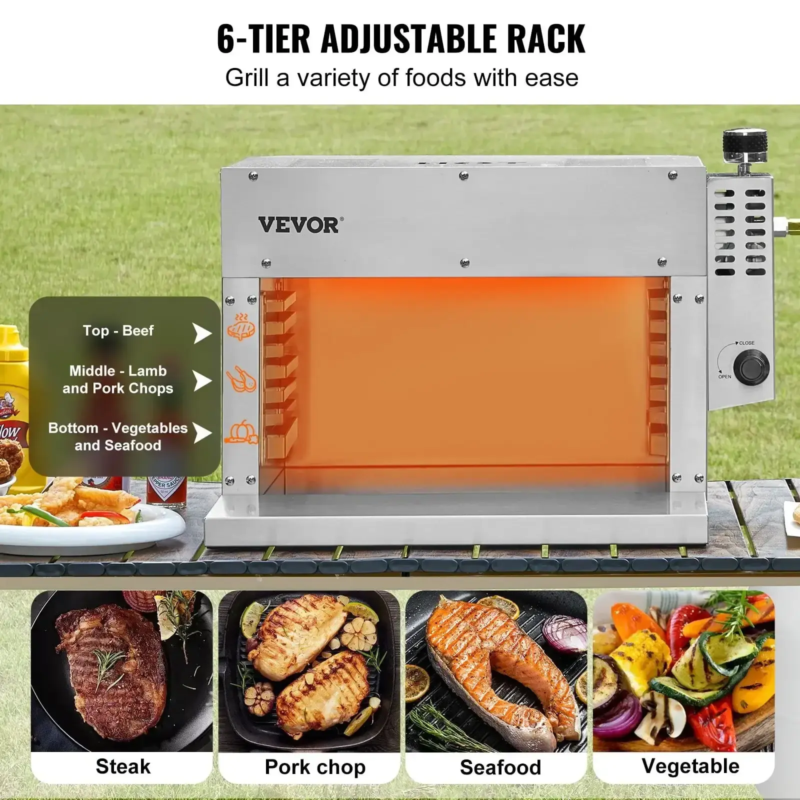 Propane Steak Grill 1500°F Portable Infrared Broiler for Outdoor Barbecue