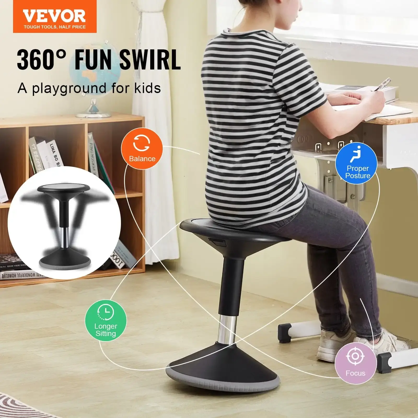 Wobble Chair, Height-Adjustable (15.7-21.7") Active Chair, Flexible Seating Wobble Stool Made of PVC+ABS Improves Focus  Posture