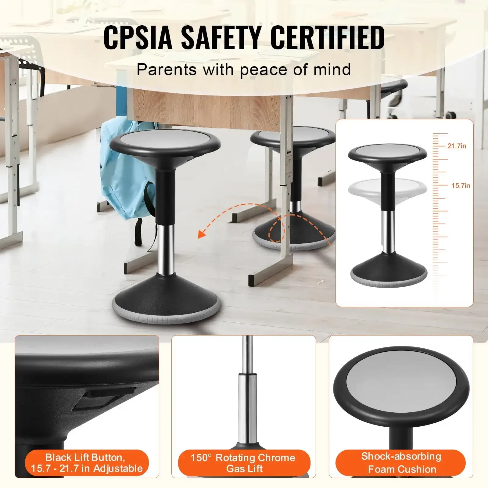 Wobble Chair, Height-Adjustable (15.7-21.7") Active Chair, Flexible Seating Wobble Stool Made of PVC+ABS Improves Focus  Posture