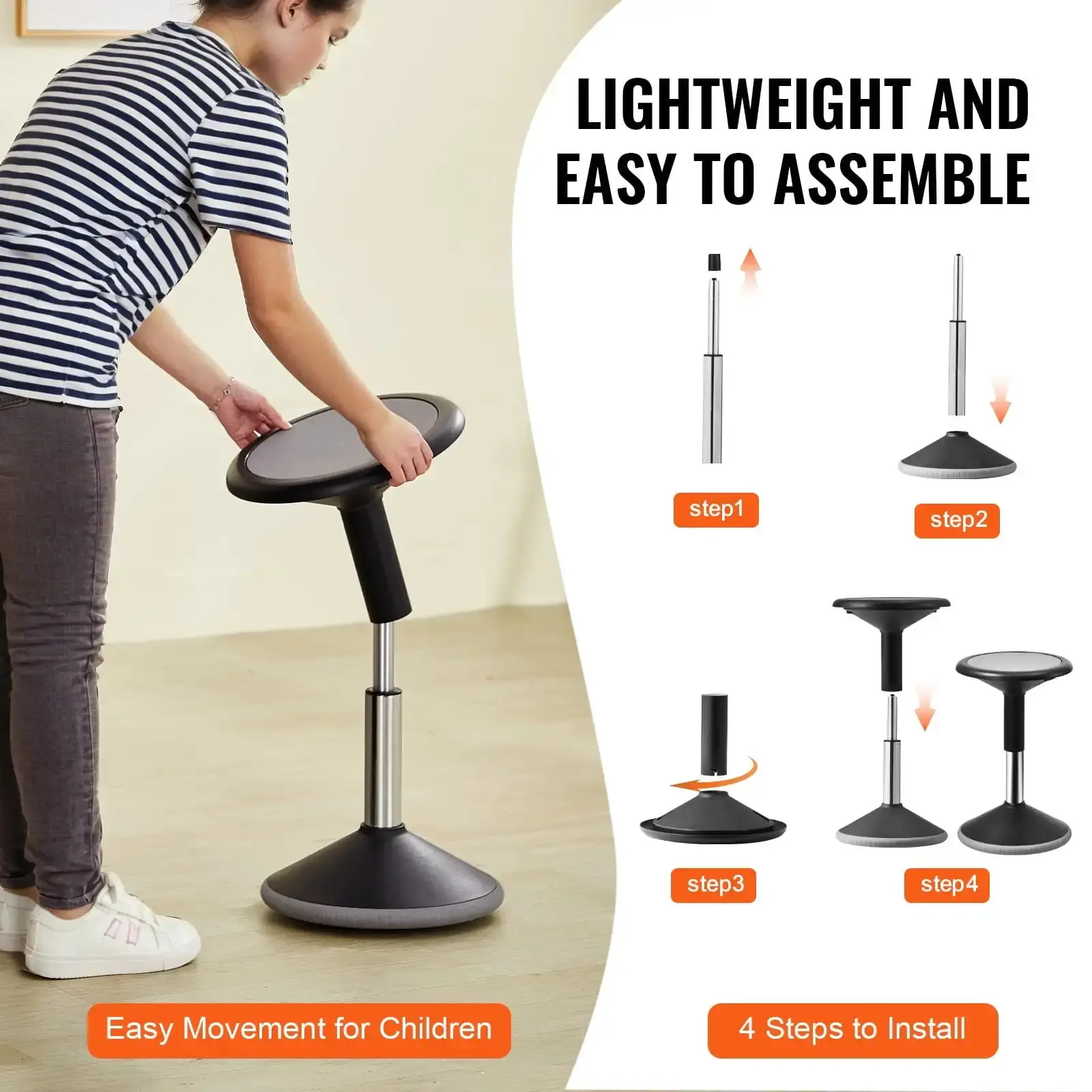 Wobble Chair, Height-Adjustable (15.7-21.7") Active Chair, Flexible Seating Wobble Stool Made of PVC+ABS Improves Focus  Posture
