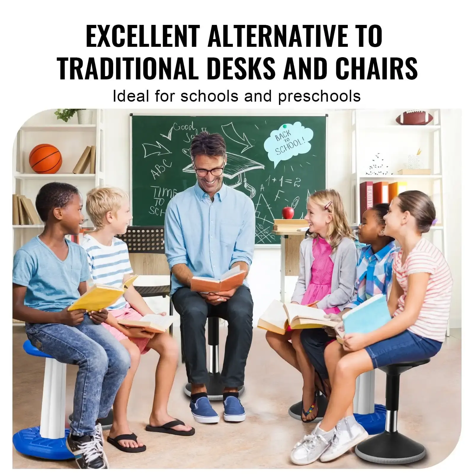 Wobble Chair, Height-Adjustable (15.7-21.7") Active Chair, Flexible Seating Wobble Stool Made of PVC+ABS Improves Focus  Posture