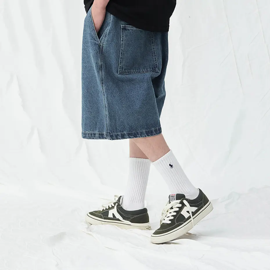 Denim Shorts Men's Summer Casual Loose Blue Jeans Shorts Baggy Harajuku Streetwear Hip Hop Short Pants
