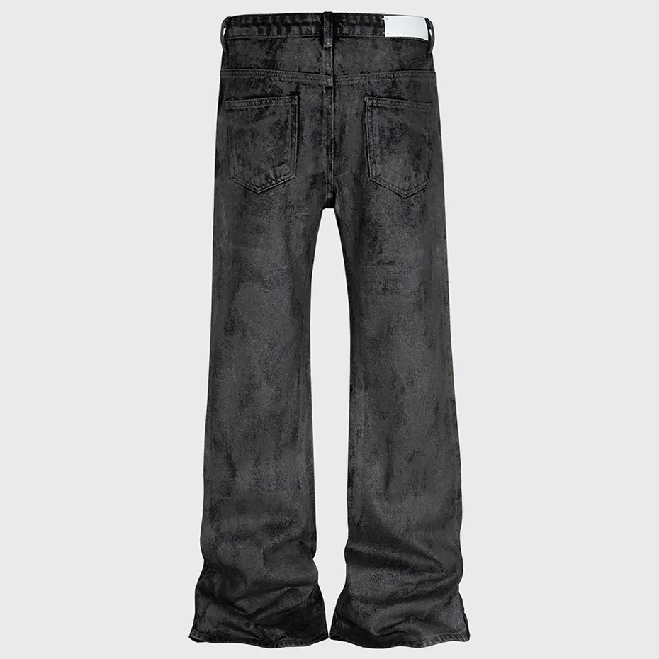 Hi Street Men Flared Jeans Fashion Black Slim Denim Pants Streetwear Harajuku Hip Hop Jeans