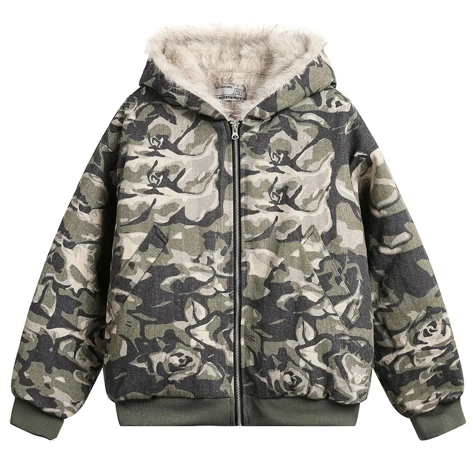 Fur Collar Parkas Camouflage Padded Jackets Men Streetwear Harajuku Oversized Bubble Coats Outwear