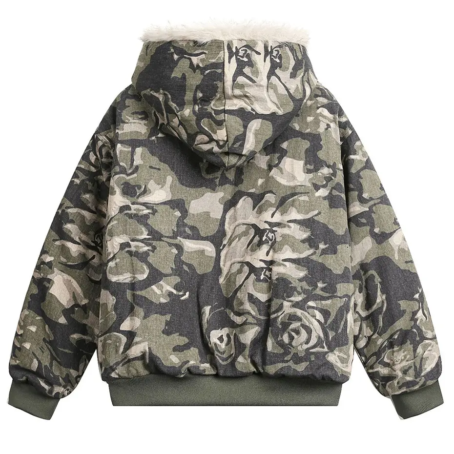 Fur Collar Parkas Camouflage Padded Jackets Men Streetwear Harajuku Oversized Bubble Coats Outwear