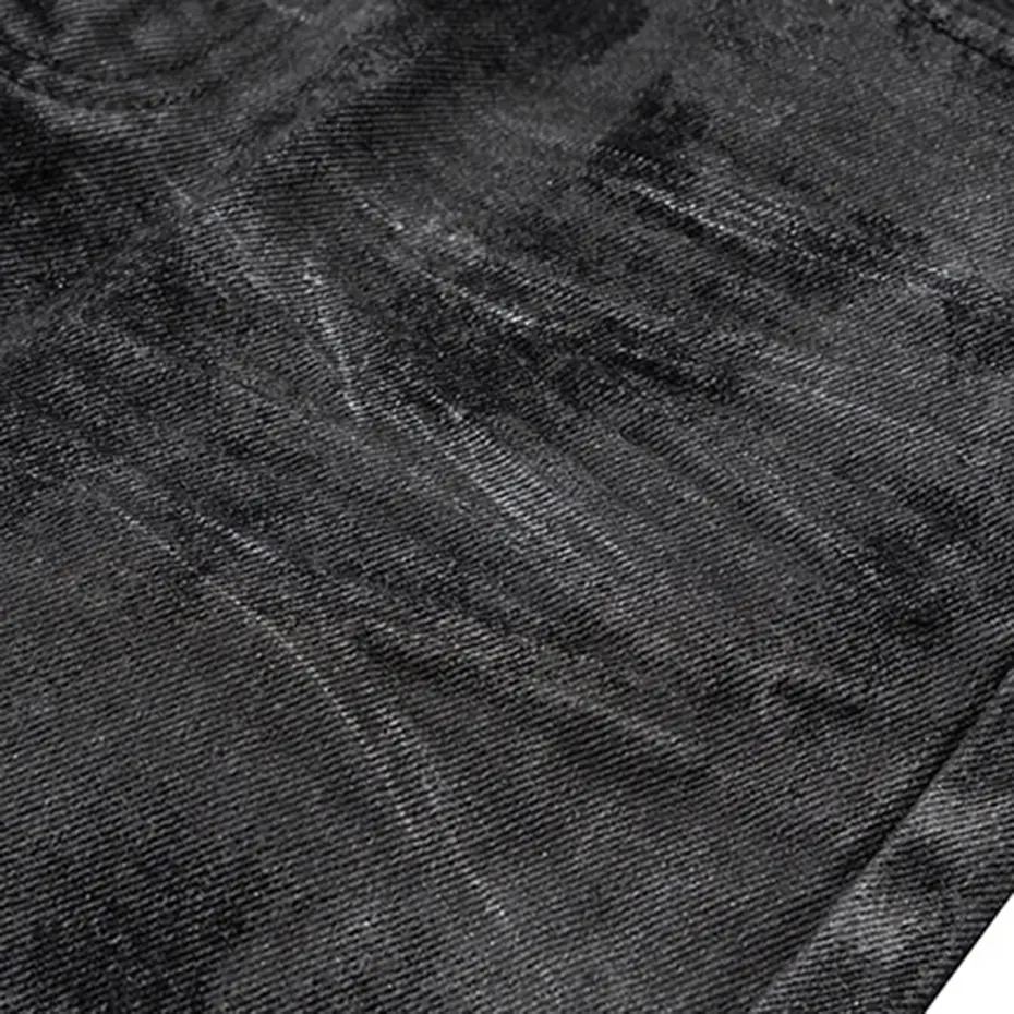 Hi Street Men Flared Jeans Fashion Black Slim Denim Pants Streetwear Harajuku Hip Hop Jeans