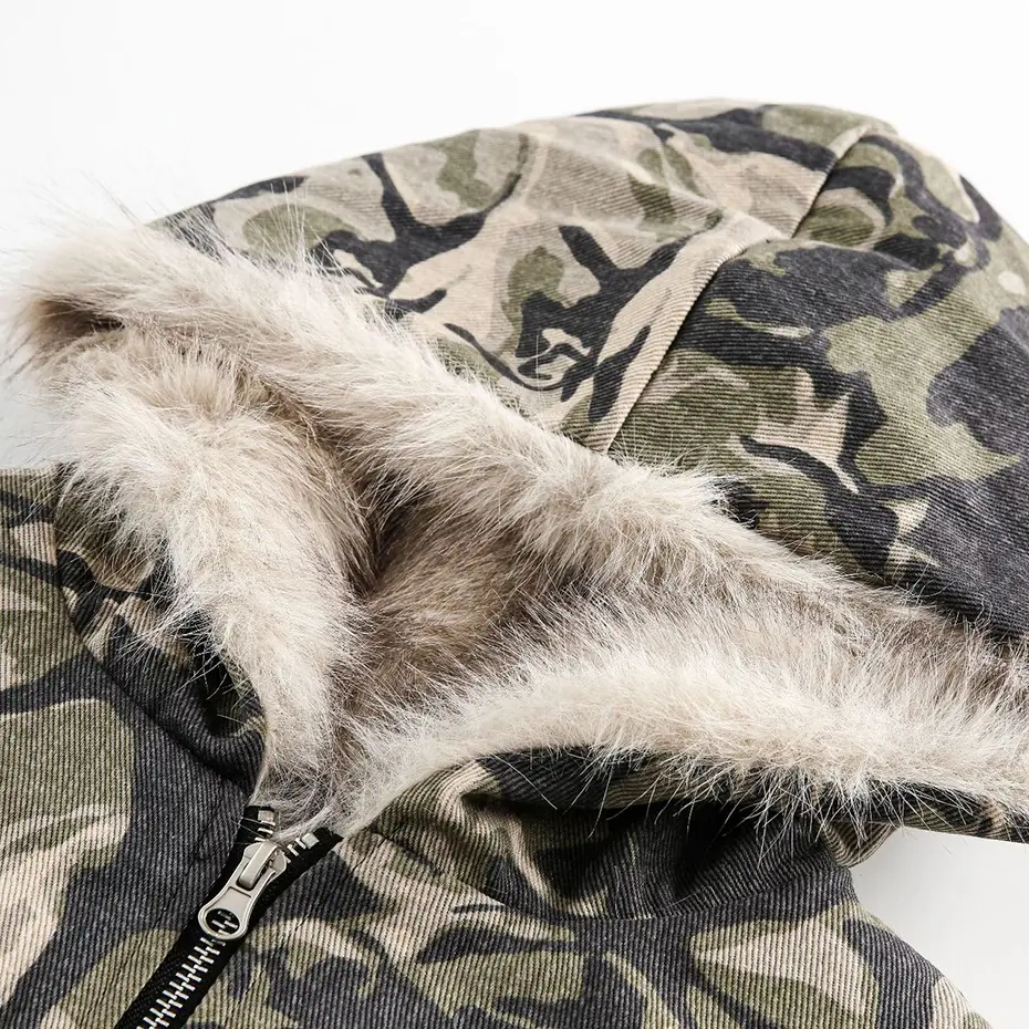Fur Collar Parkas Camouflage Padded Jackets Men Streetwear Harajuku Oversized Bubble Coats Outwear